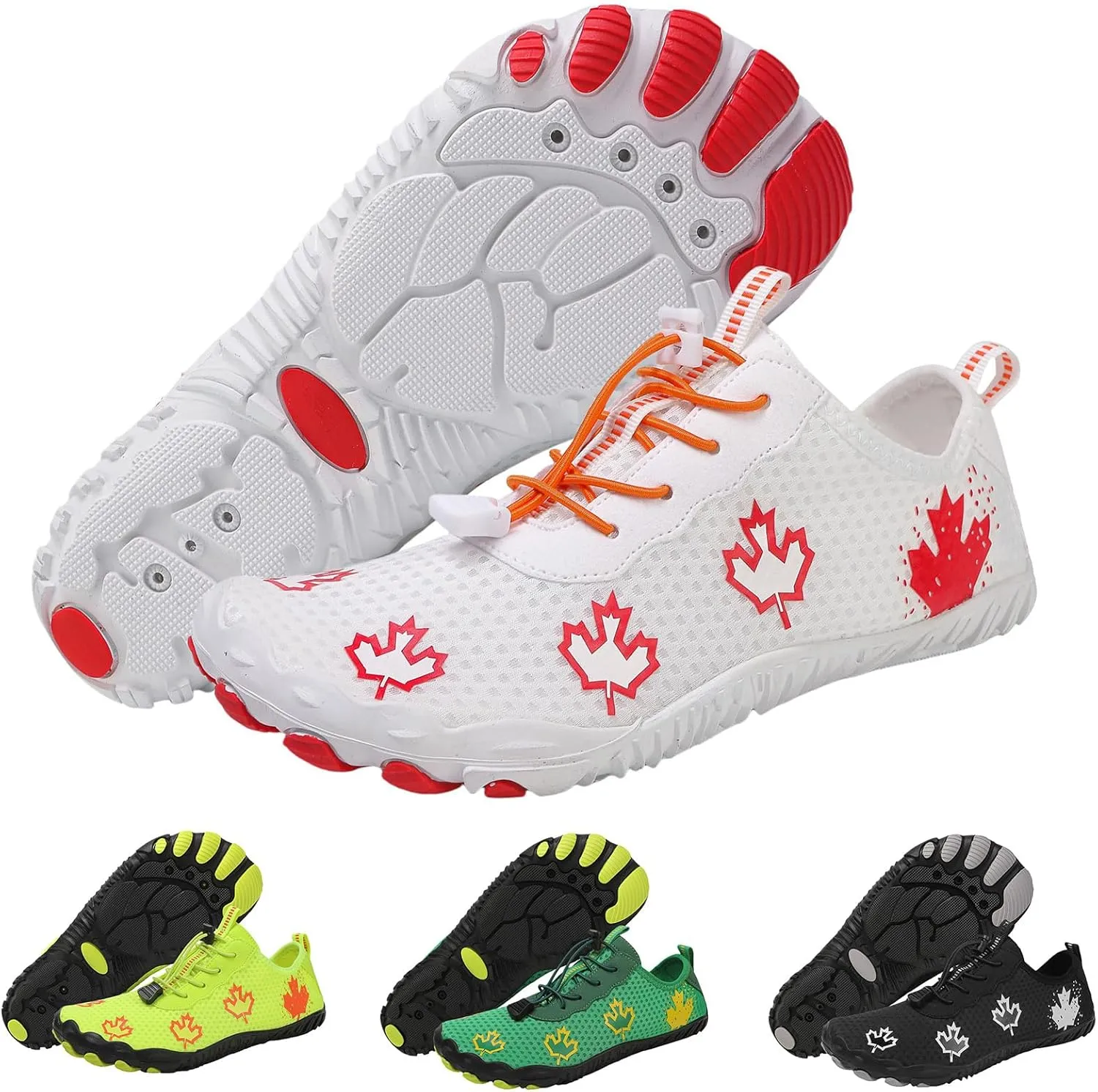 Hiking Barefoot Shoes for Women Men Wide Toe Box&Zero Drop Grounded Footwear,Quick Dry Non-Slip Travel Walking Trail Shoes,Fashion Maple Leaf Athletic Water Resistant Barefoot Footwear