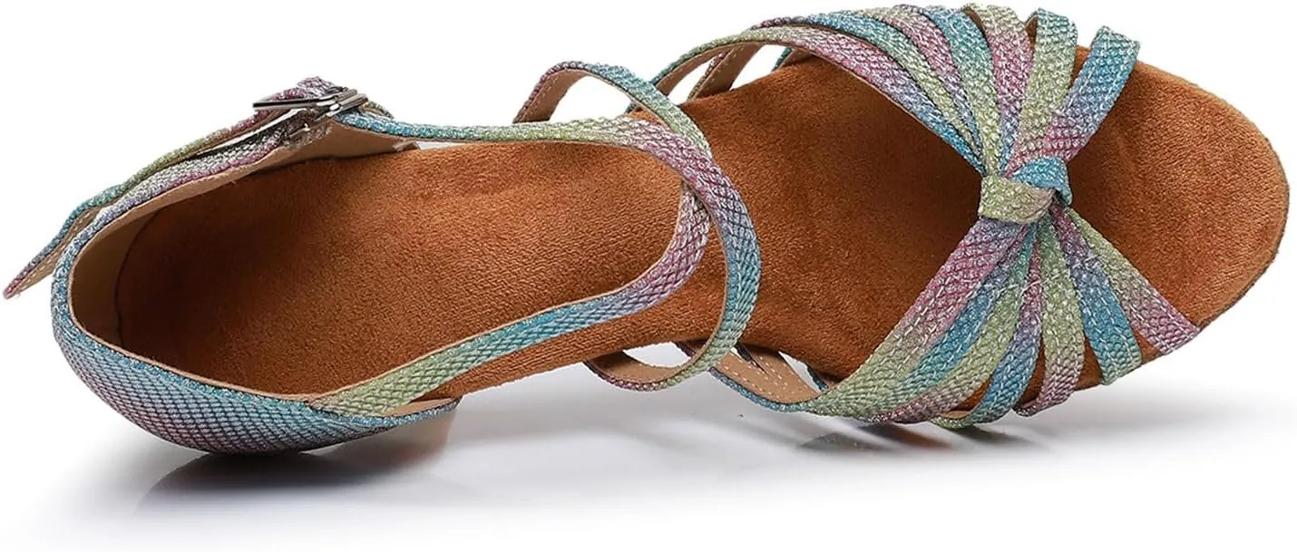 HIPPOSEUS Women's High Heel Latin Dance Shoes Rainbow Ballroom Dance Performance Shoes