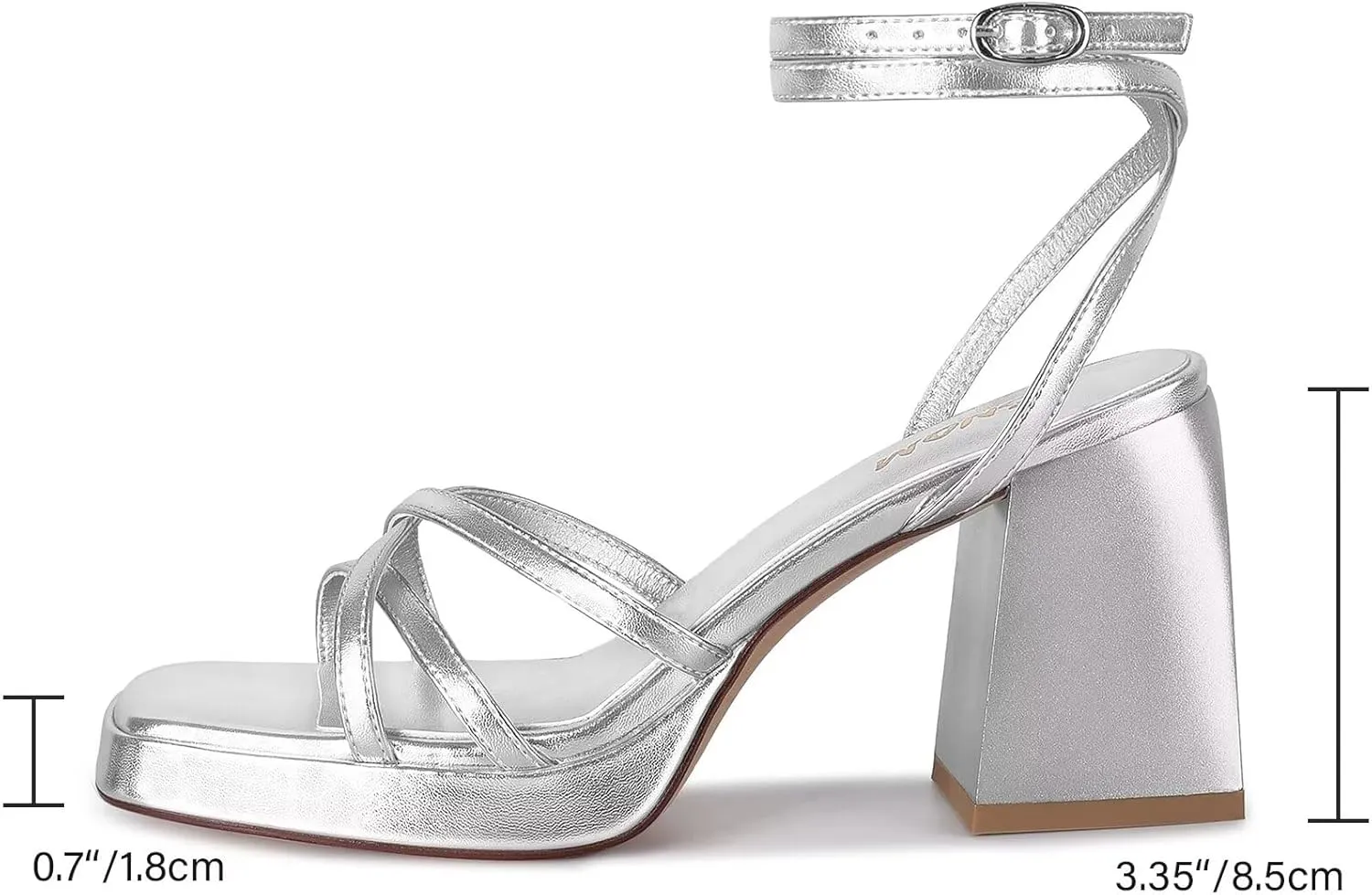 ISNOM Platform Heels for Women Comfortable Strappy Heels Short Block Chunky Sandals Ankle Strap Simple Summer Heeled Sandals Square Open Toe for Wedding Work Party Dressy Prom