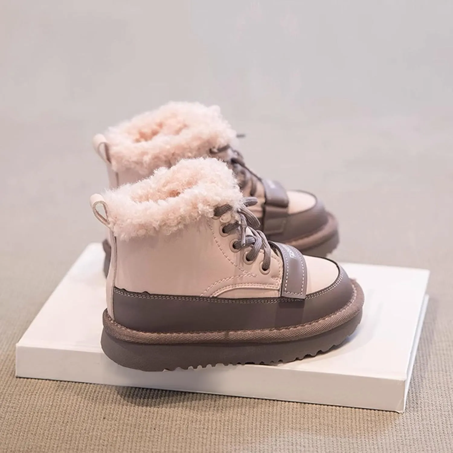 Kids Girls Fleece Winter Boots Lace-up Soft Rubber Bottom Vintage Plush Warm Comfortable Snow Cute Girl Winter Boots