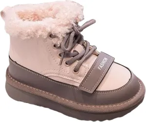 Kids Girls Fleece Winter Boots Lace-up Soft Rubber Bottom Vintage Plush Warm Comfortable Snow Cute Girl Winter Boots