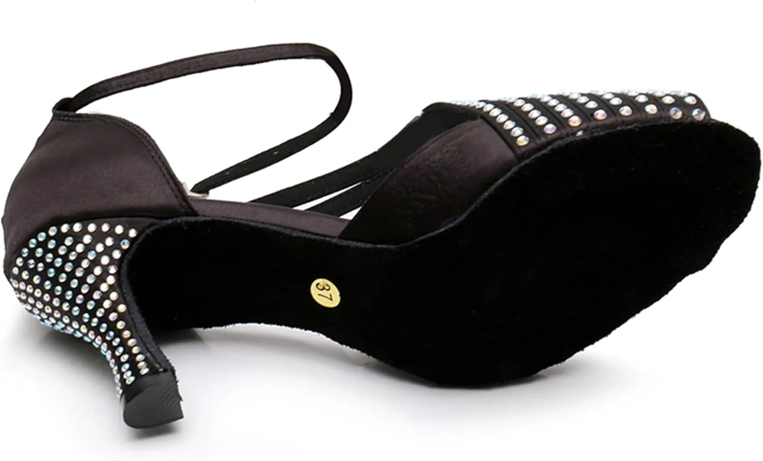 Latin Dancing Shoes for Women Ankle Strap Ballroom Dance Classes Heels Wedding Evening Sandals with Rhinestones X010A