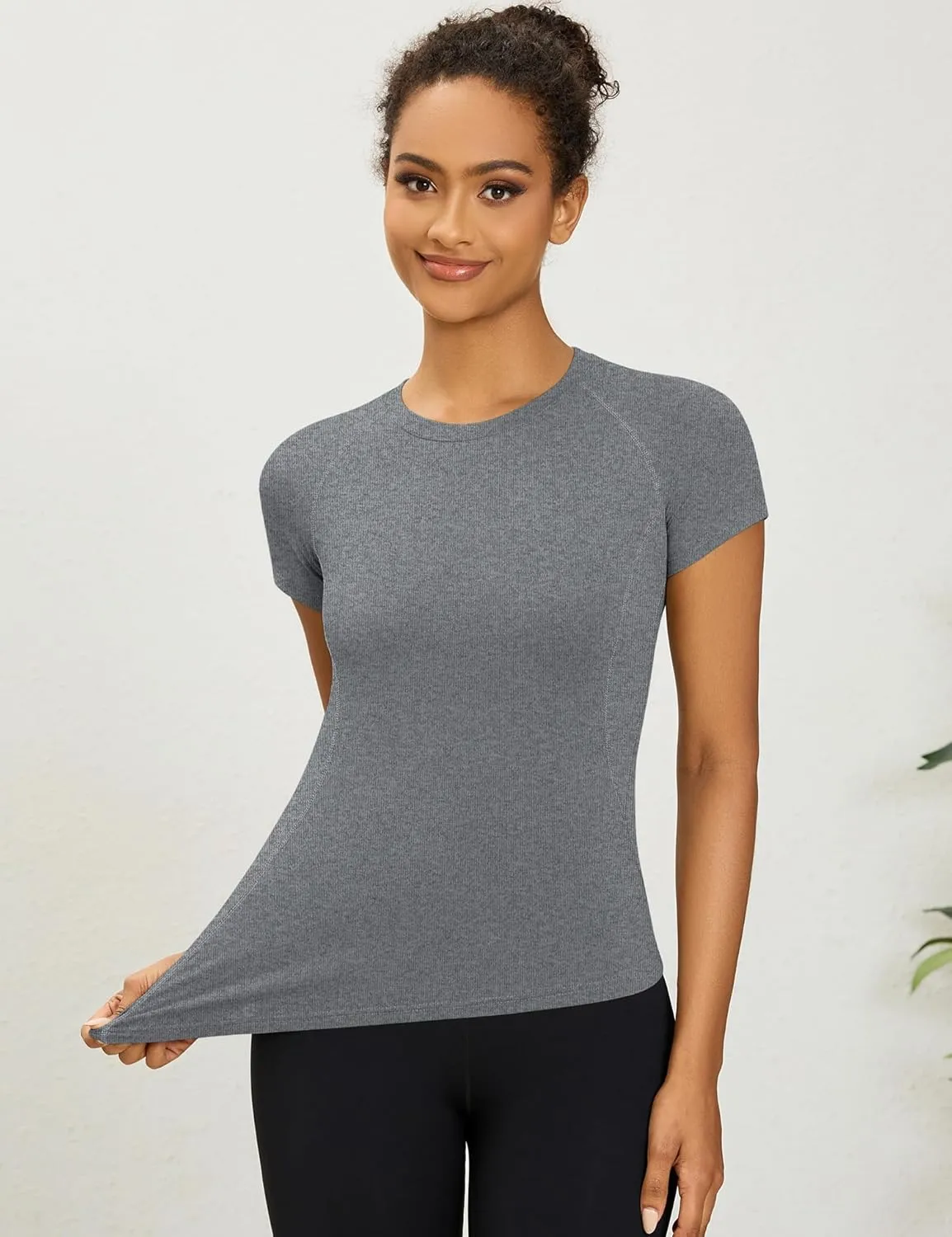 LOMON Womens Workout Tops Short Sleeve Raglan Athletic Shirts Yoga Gym Crewneck Quick Dry Tshirts