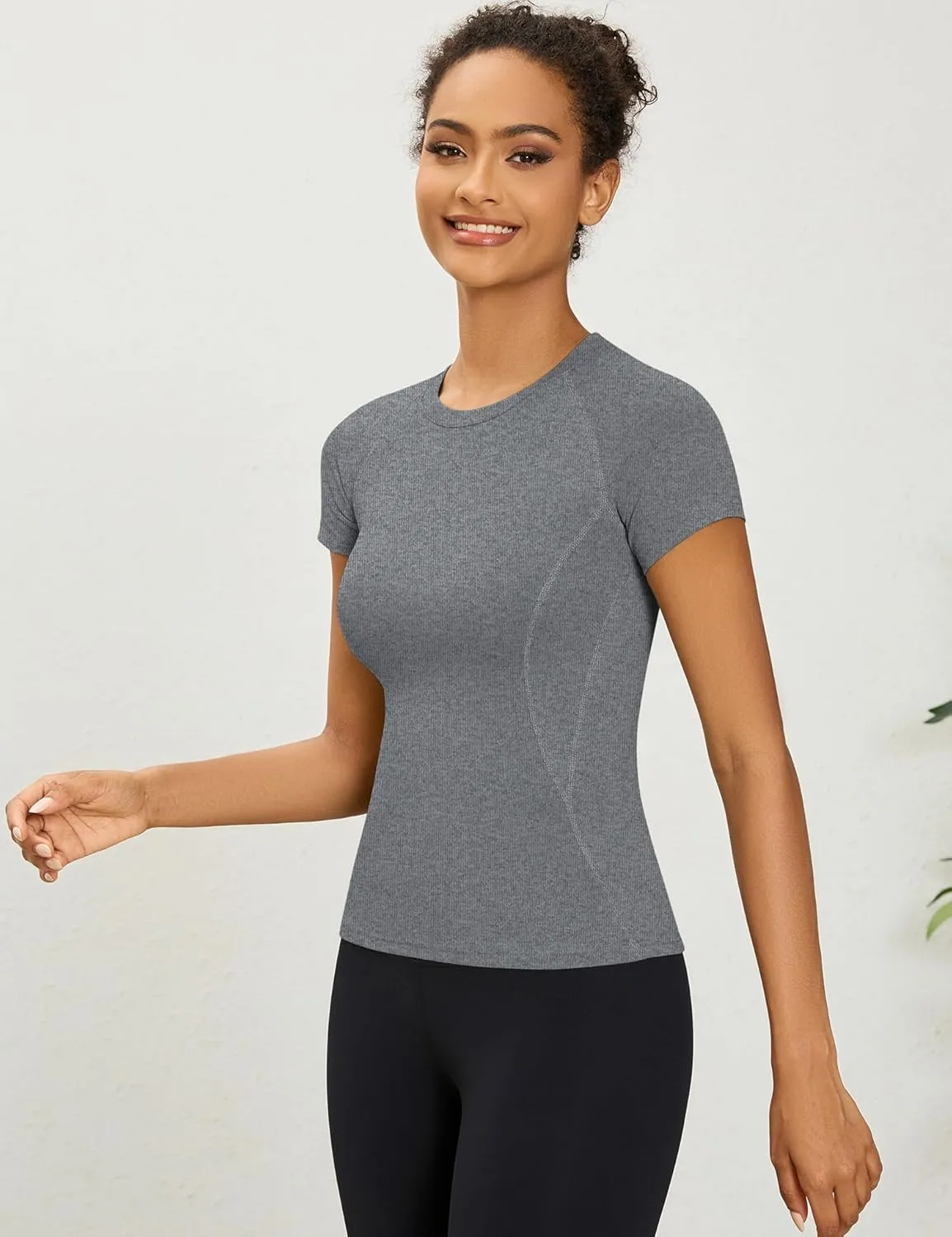 LOMON Womens Workout Tops Short Sleeve Raglan Athletic Shirts Yoga Gym Crewneck Quick Dry Tshirts