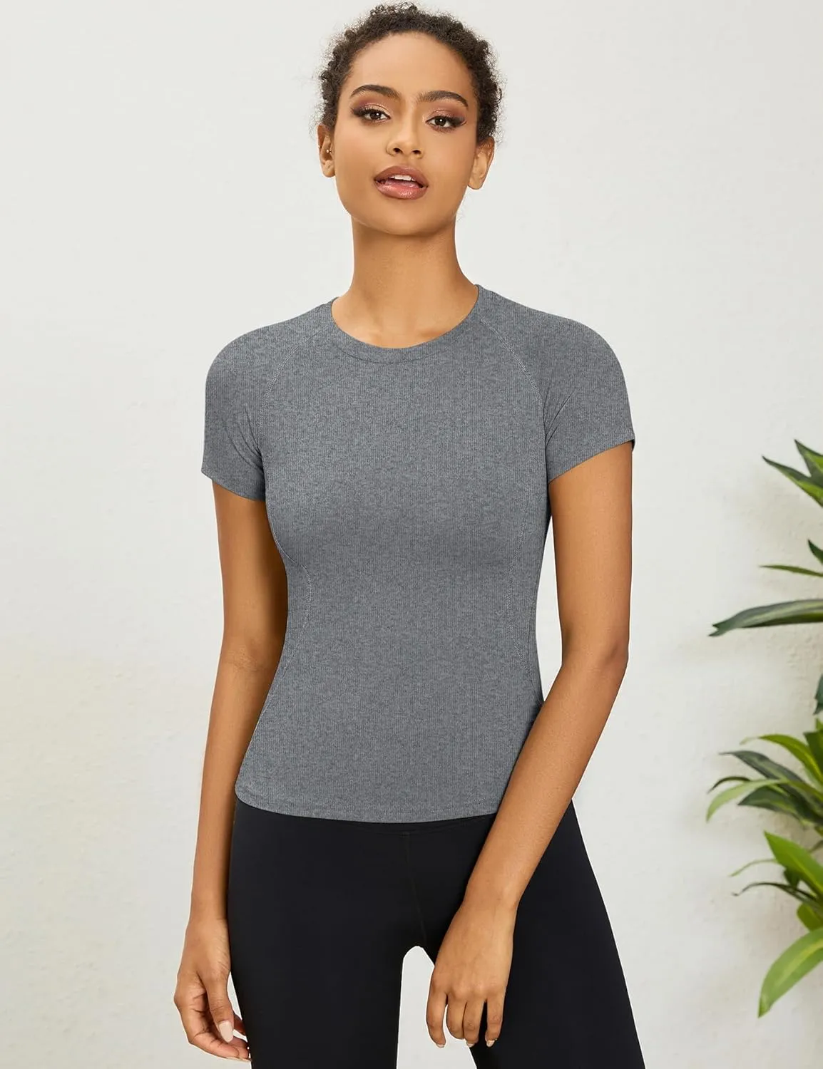 LOMON Womens Workout Tops Short Sleeve Raglan Athletic Shirts Yoga Gym Crewneck Quick Dry Tshirts