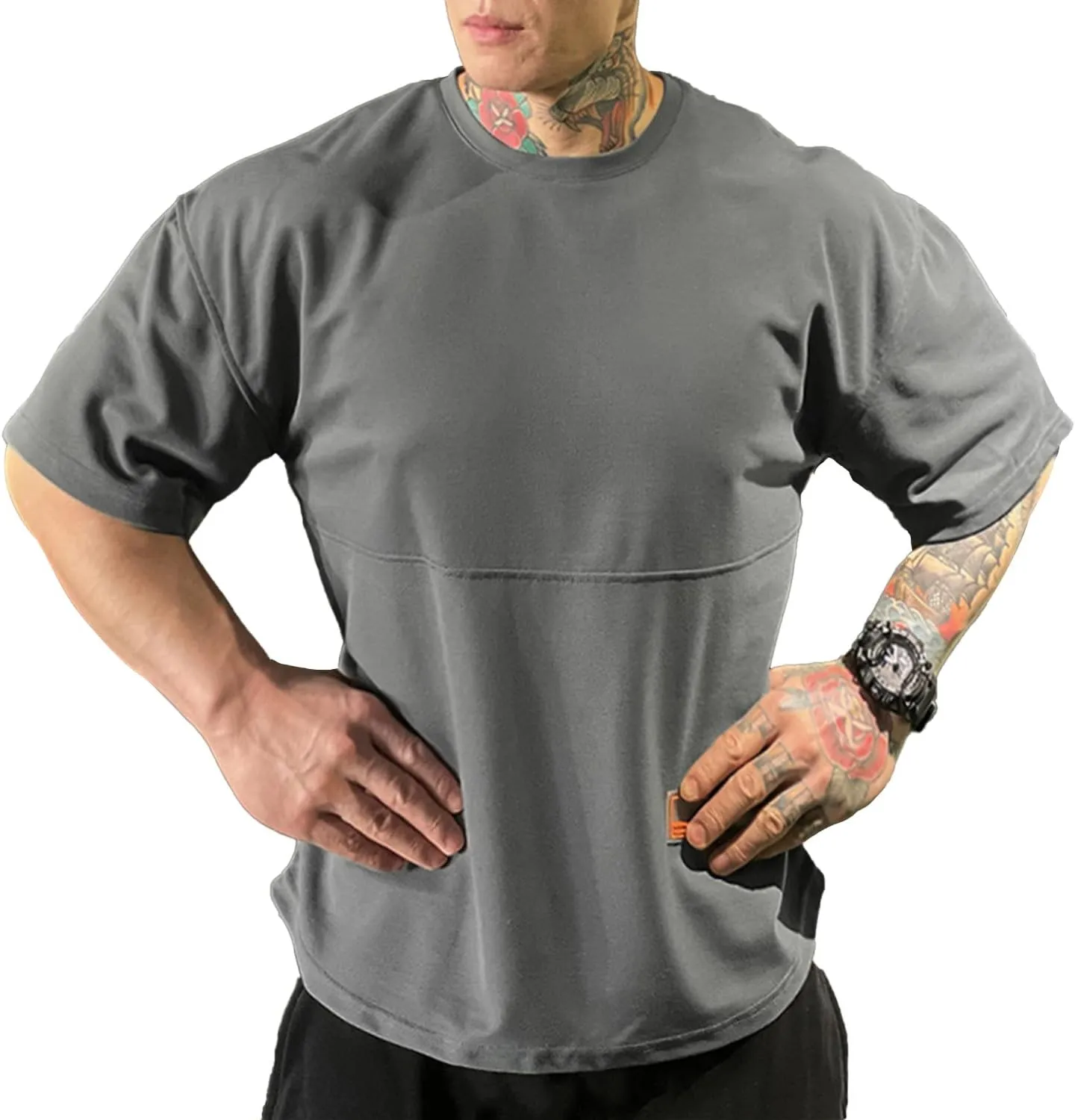 maytopia Mens Gym Workout Tshirt,Quick Dry Loose Fit Muscle Shirts,Athletic Short Sleeve Running Fitness Tee