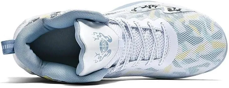Men's Basketball Shoes with Breathable Non Slip Mesh High Cut Comfortable Sports Training Boots(White Grey,8.5)