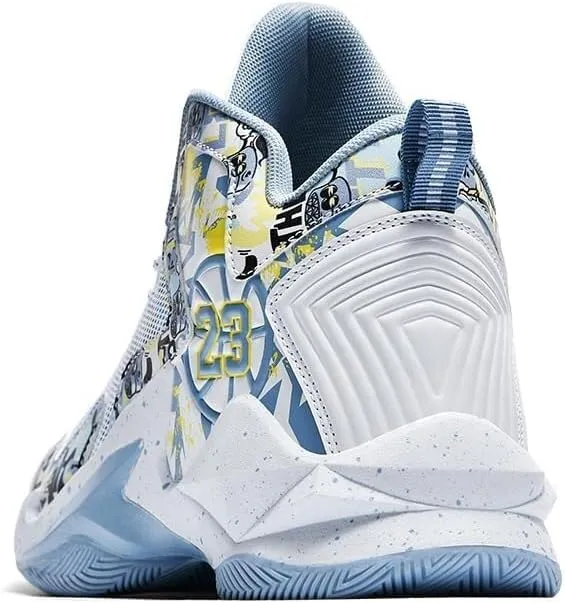 Men's Basketball Shoes with Breathable Non Slip Mesh High Cut Comfortable Sports Training Boots(White Grey,8.5)