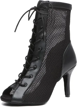 Minishion Sexy Dance Heels for Women Mesh Party Eveing Ankle Sandals Boots