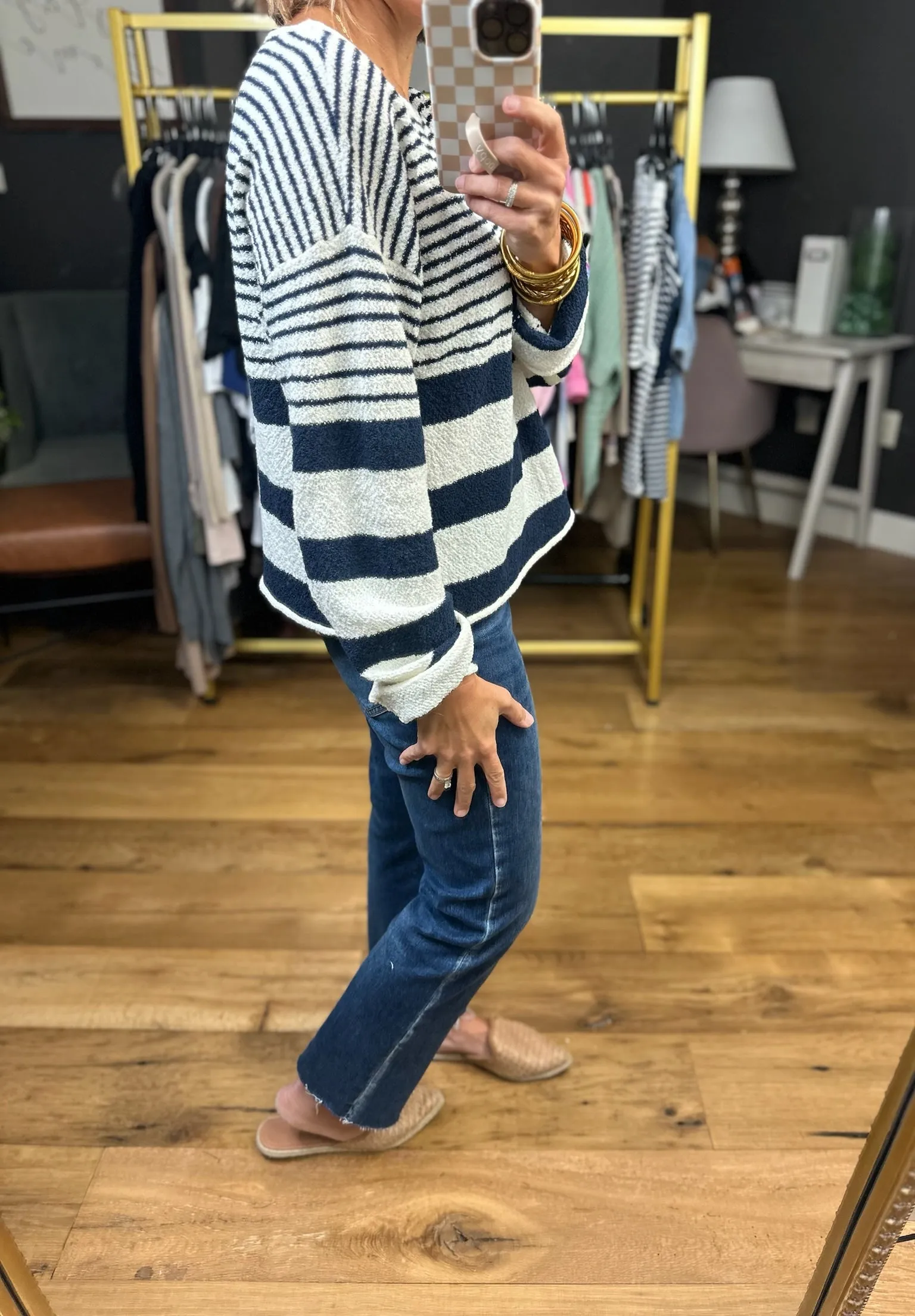 Most Importantly Striped Knit Top - Ivory/Navy