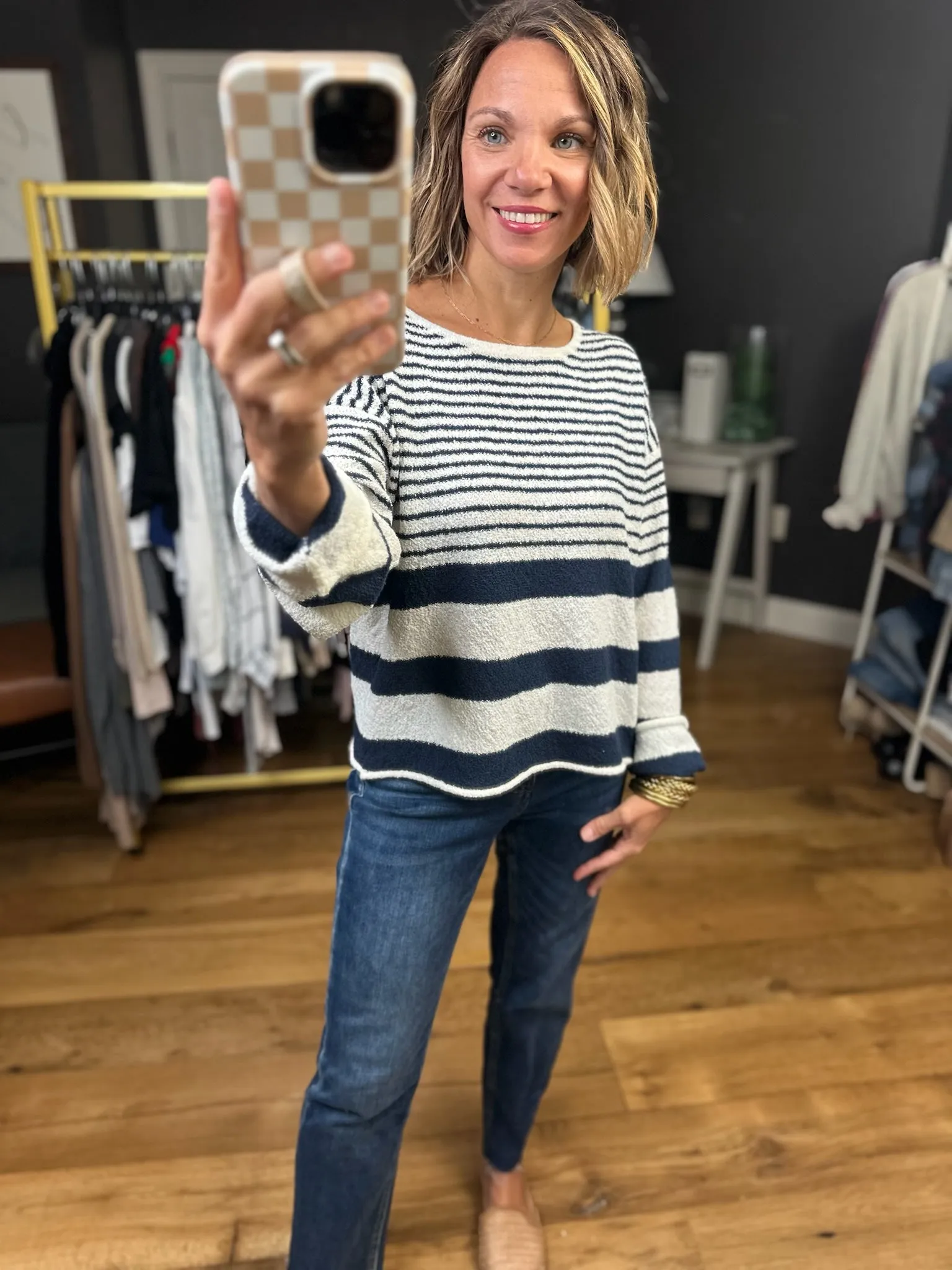 Most Importantly Striped Knit Top - Ivory/Navy