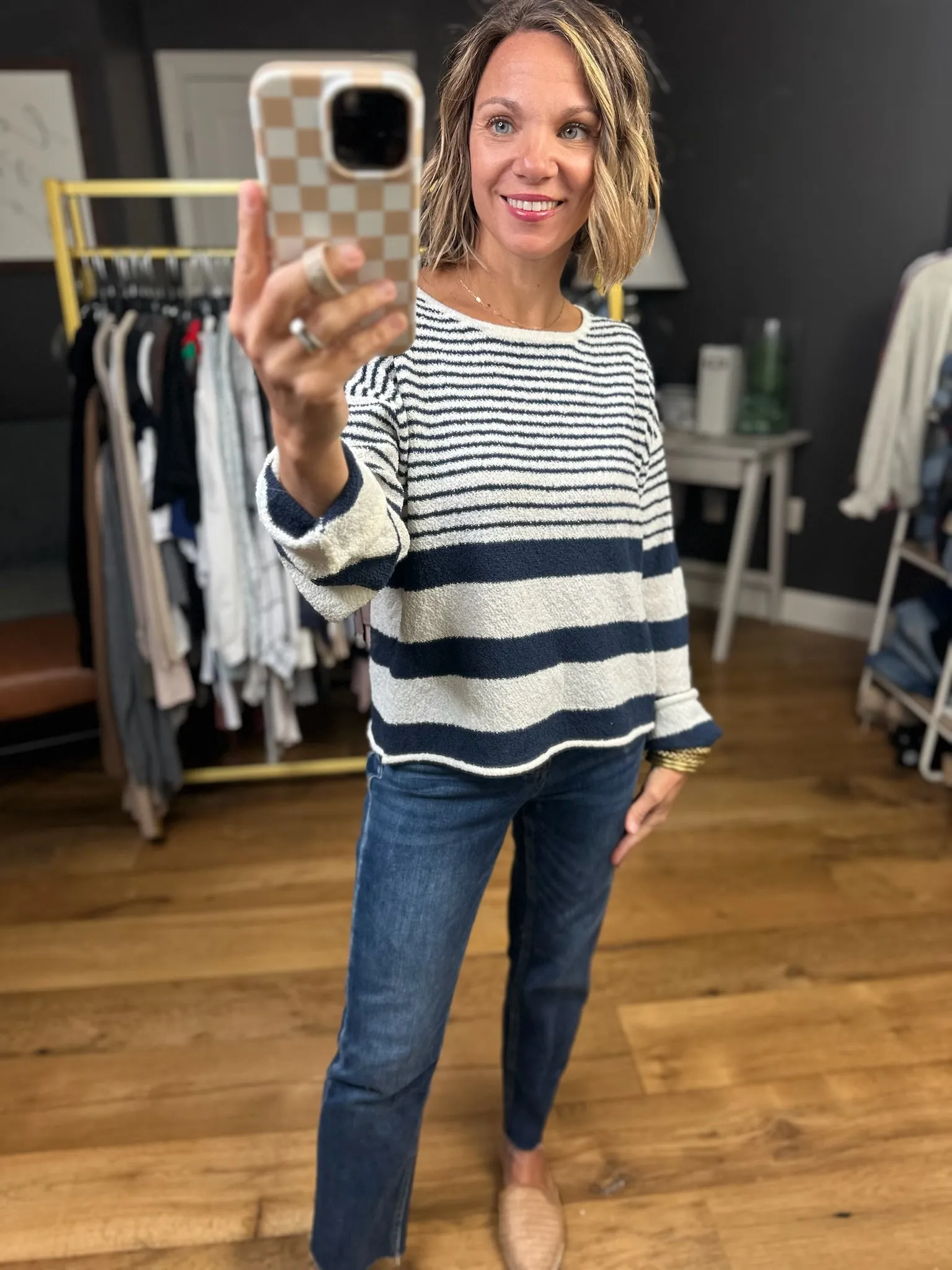 Most Importantly Striped Knit Top - Ivory/Navy