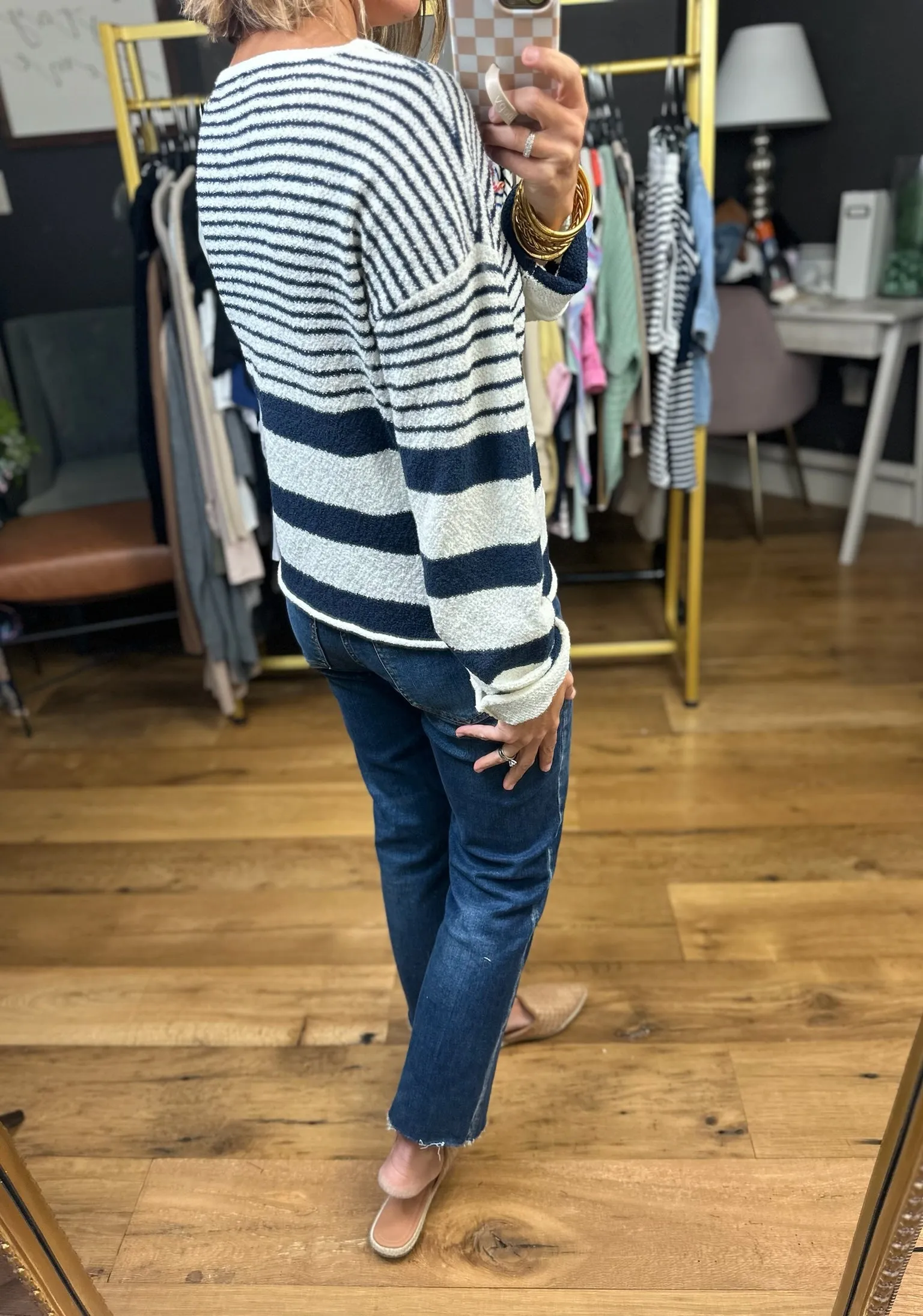 Most Importantly Striped Knit Top - Ivory/Navy