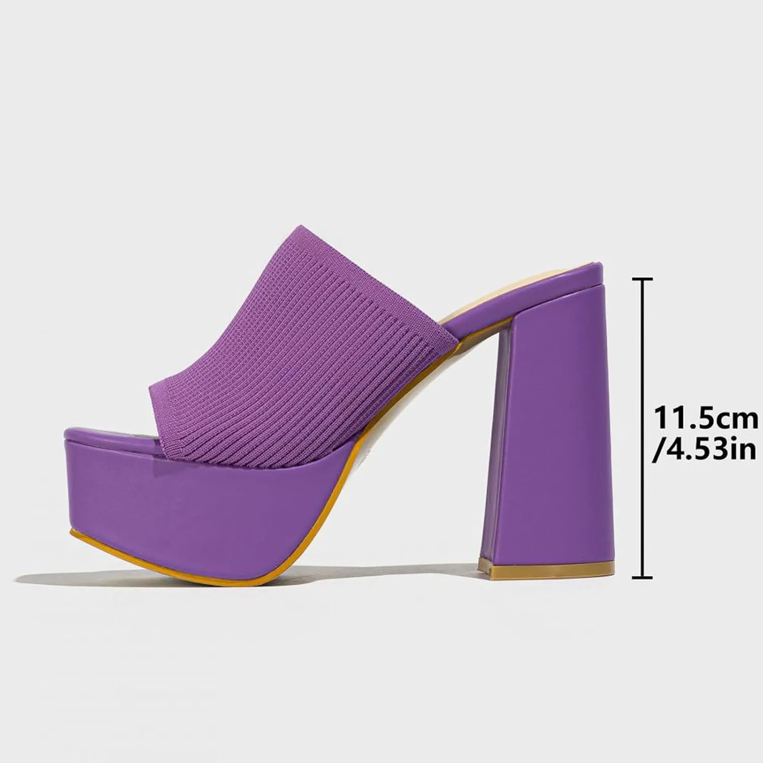 NELSBREXWomen'S Knitted Peep Toe Platform Chunky High Heel Slide Sandals Slip-On Square Open Toe Non-Slip Block High Heeled Backless Sexy Party Dress Mules Slippers for Club Events Prom