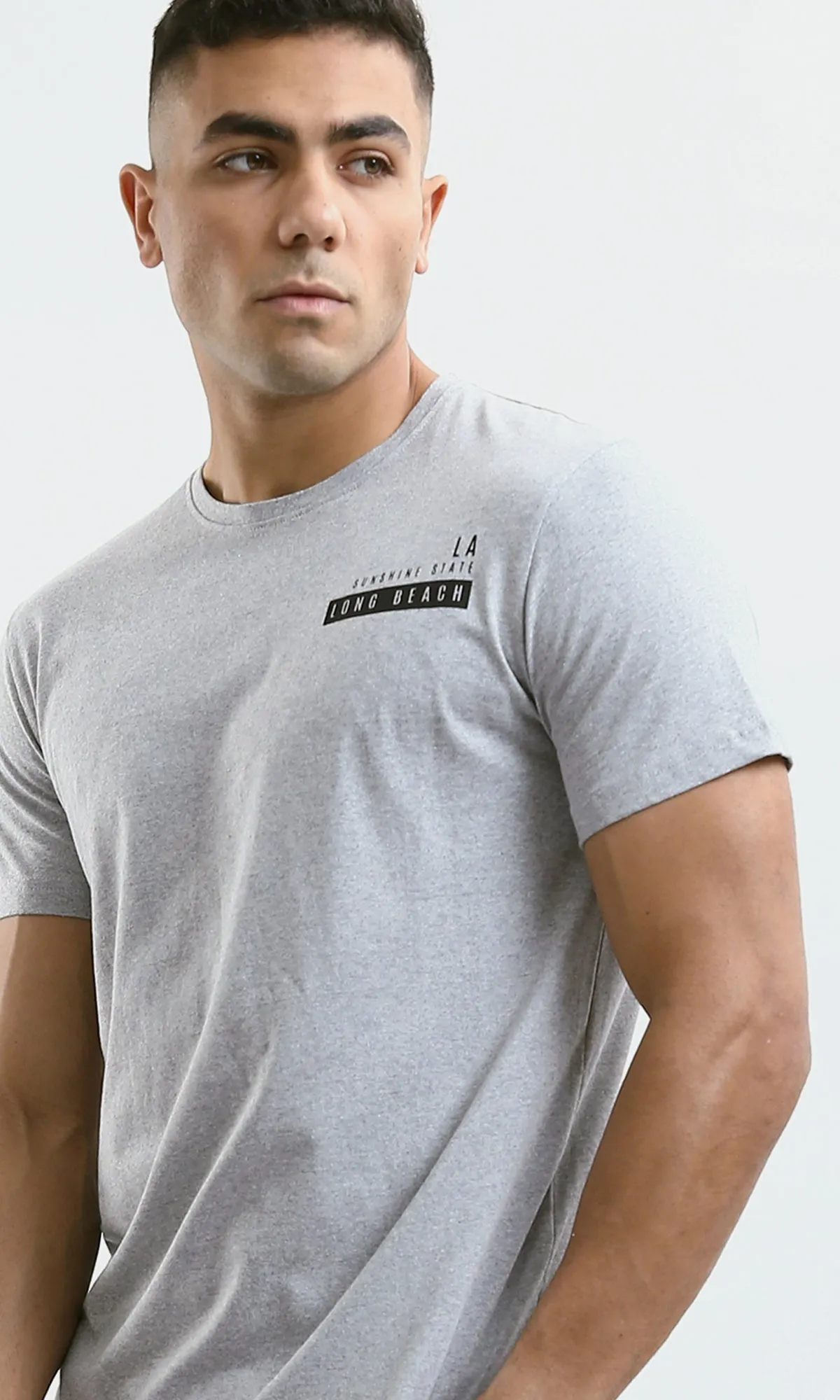 O179014 Simple Print "Long Beach" Regular Fit Tee