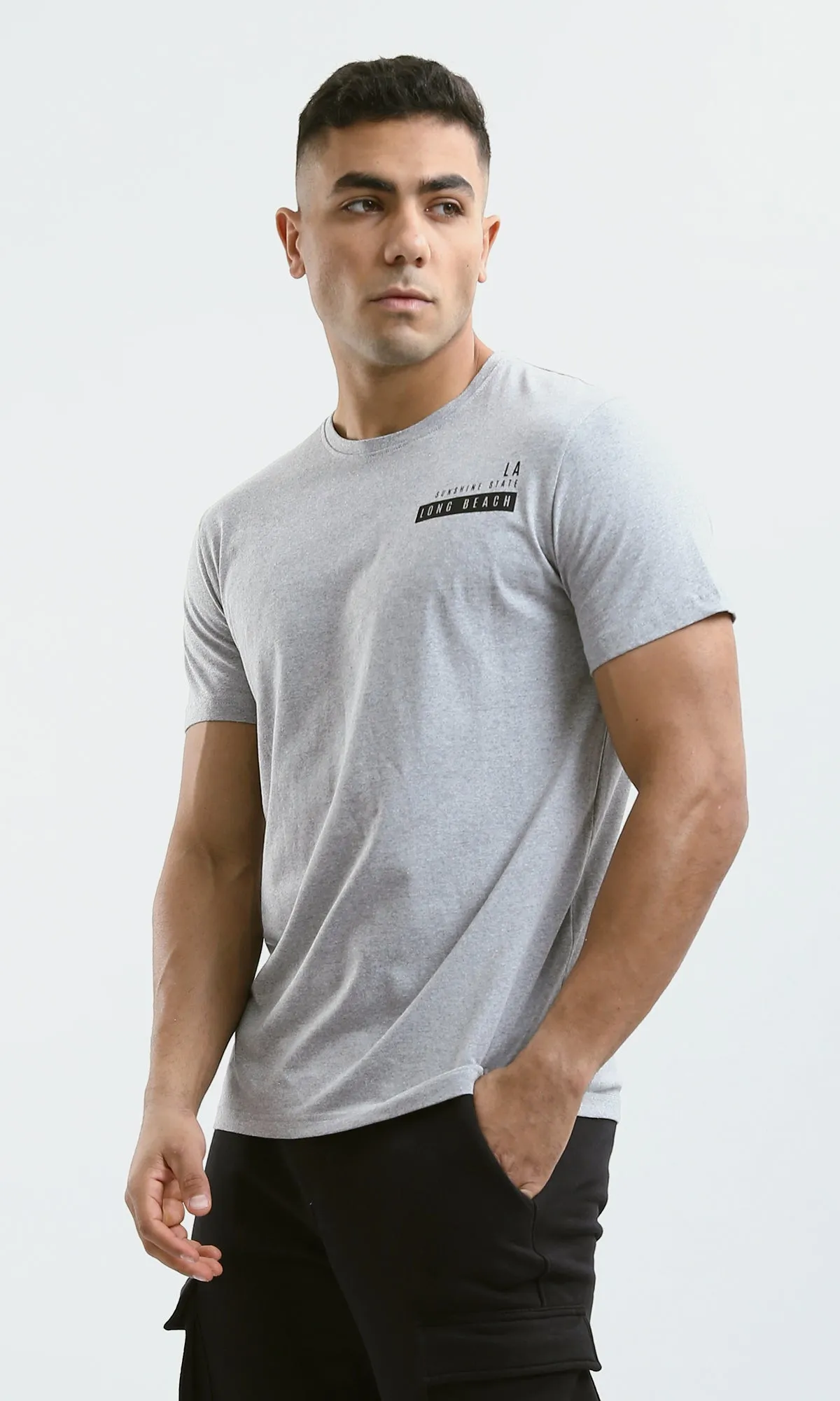 O179014 Simple Print "Long Beach" Regular Fit Tee