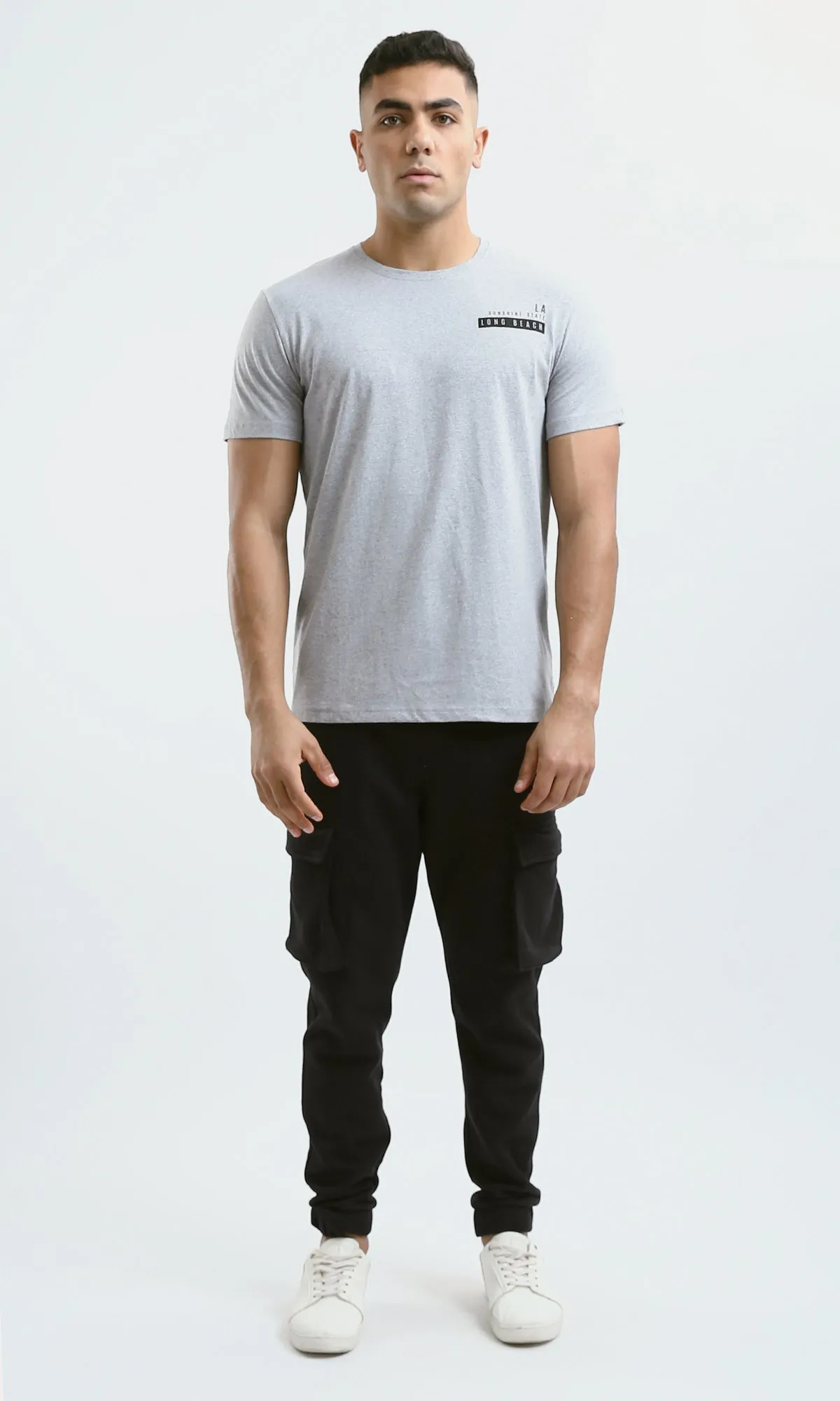 O179014 Simple Print "Long Beach" Regular Fit Tee