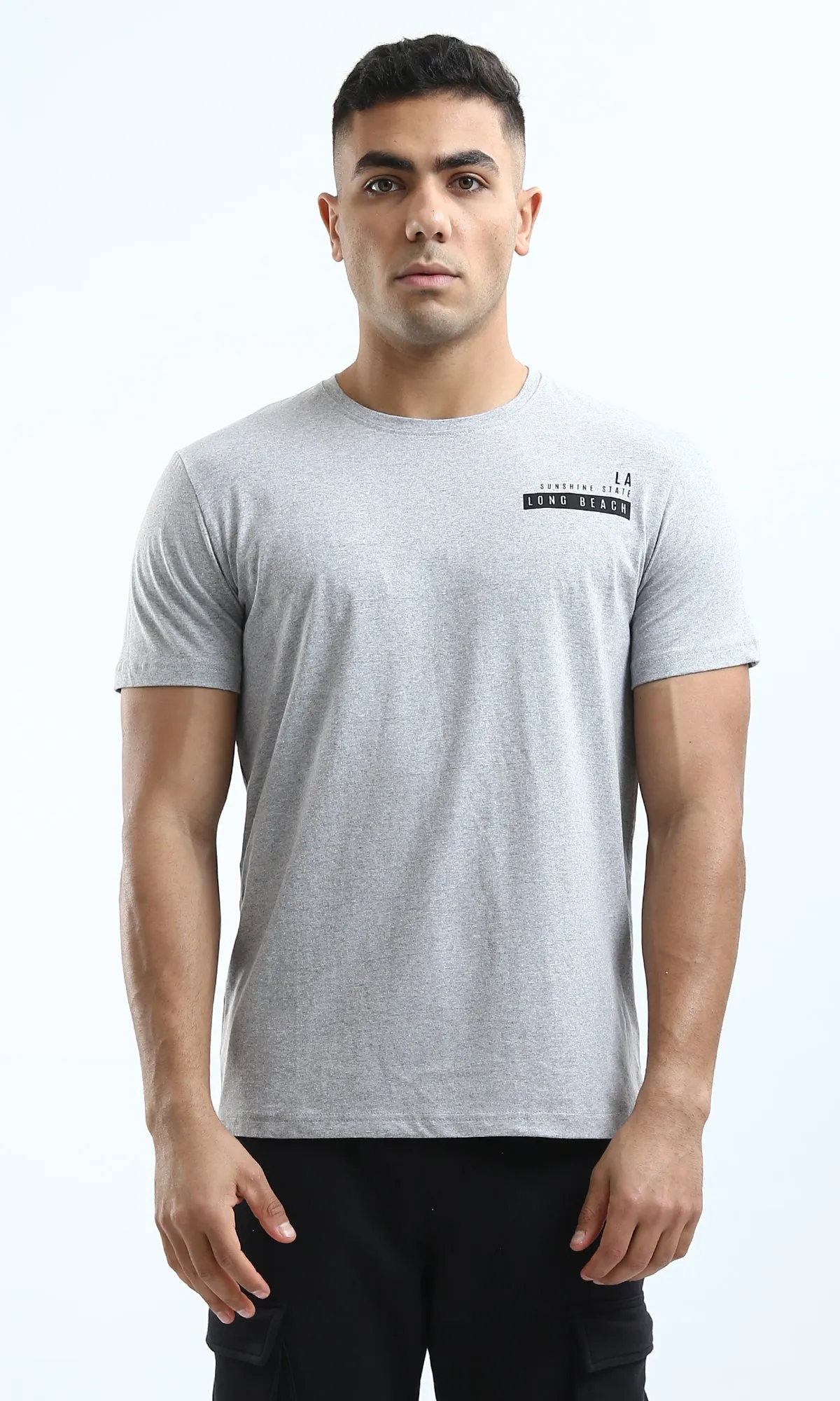 O179014 Simple Print "Long Beach" Regular Fit Tee
