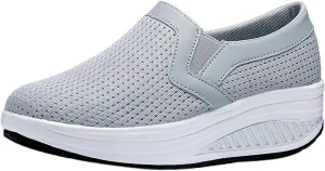 oiangi Women Wedge Shoes Breathable Mesh Sneakers Slip On Comfort Walking Shoes Fashion Casual Solid Color Round Toe Non-Slip Platform Sports Shoes