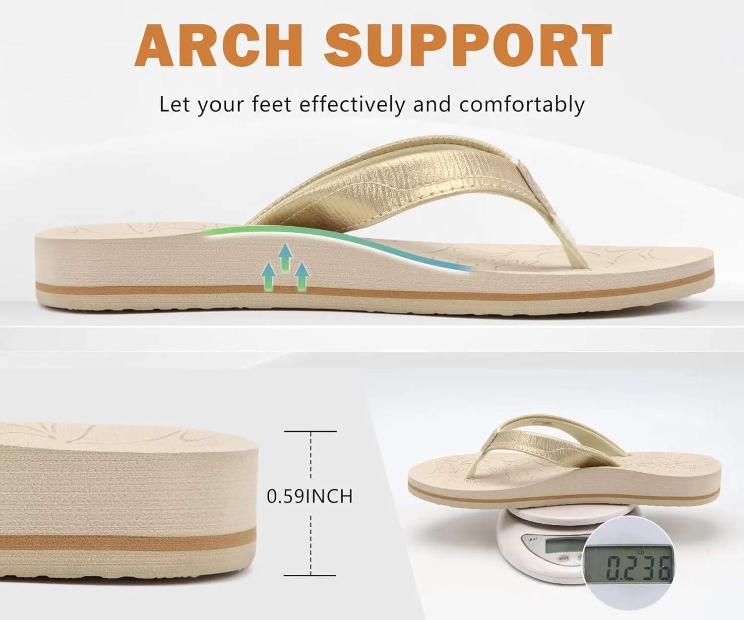 ONCAI Women's Flip Flops Comfortable Summer Beach Thong Sandals for Women with Cushion Walking Arch Support Yoga Mat Indoor Outdoor Soles