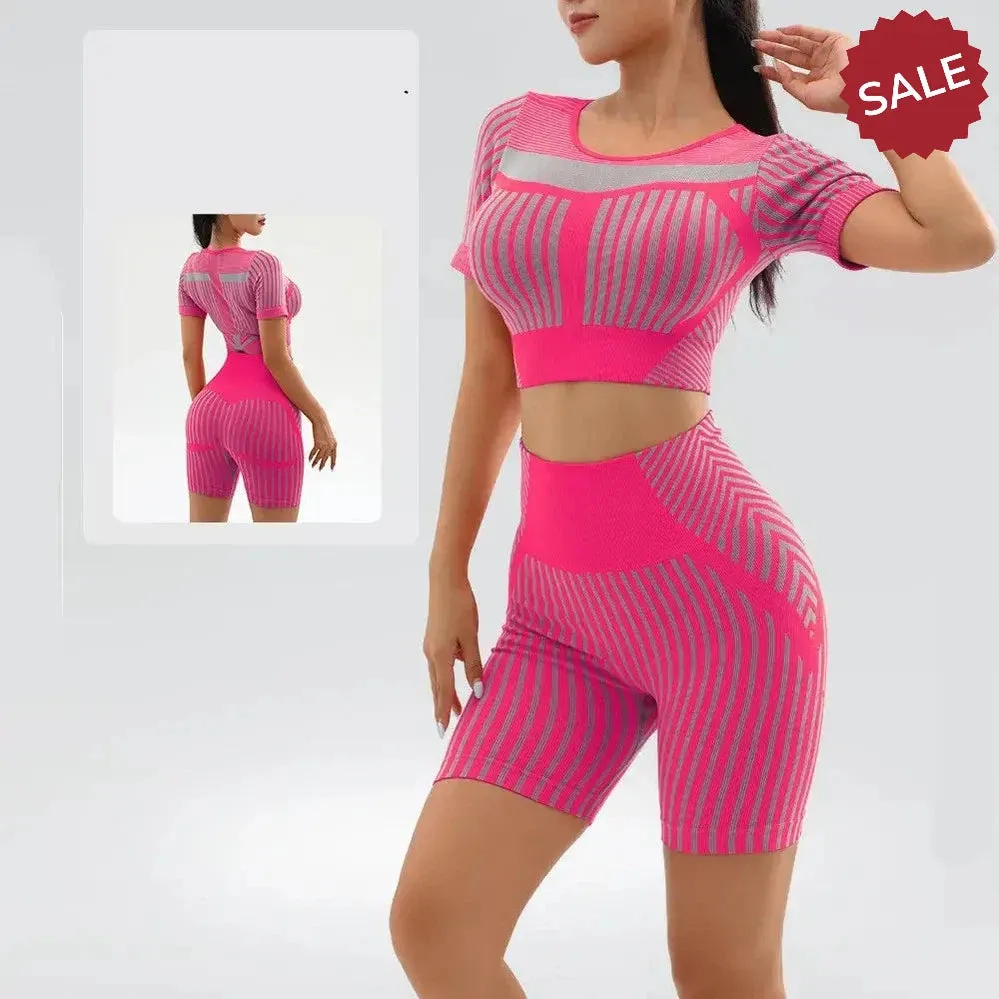 Quick-Dry Neon Green Stripe Fitness Suit