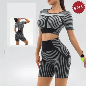 Quick-Dry Neon Green Stripe Fitness Suit