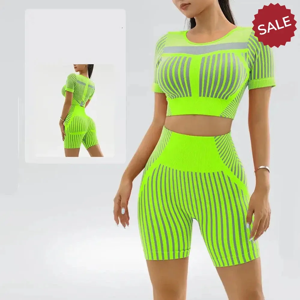 Quick-Dry Neon Green Stripe Fitness Suit