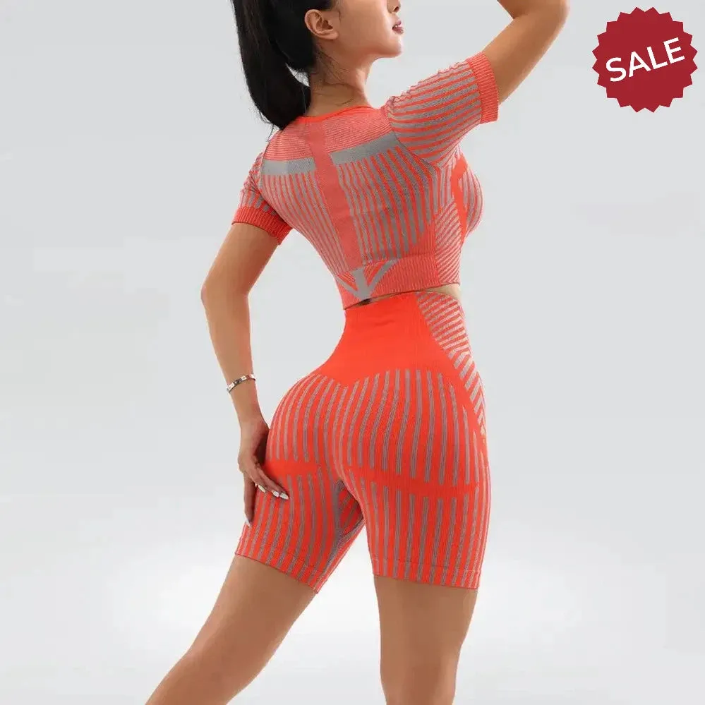 Quick-Dry Neon Green Stripe Fitness Suit