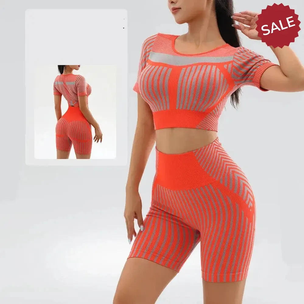 Quick-Dry Neon Green Stripe Fitness Suit