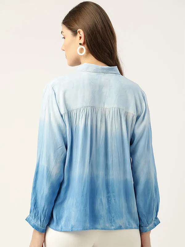 Rayon Hand Dyed Tie-Dye Blue Loose Fit Shirt