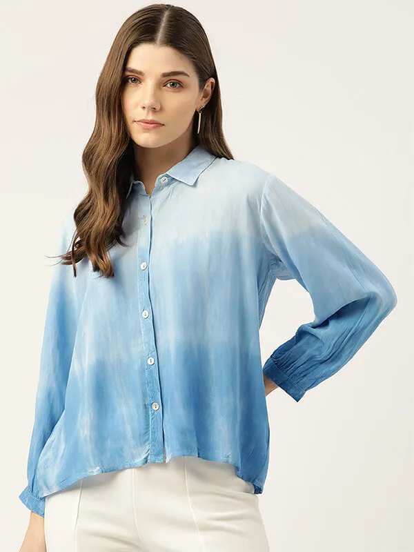 Rayon Hand Dyed Tie-Dye Blue Loose Fit Shirt