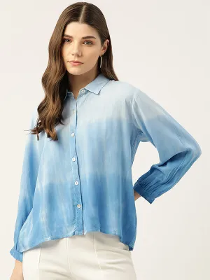 Rayon Hand Dyed Tie-Dye Blue Loose Fit Shirt