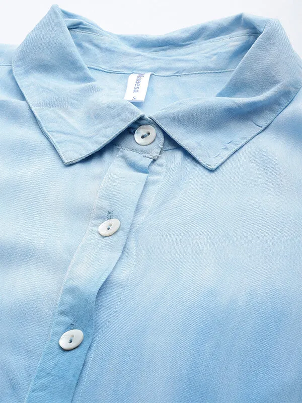 Rayon Hand Dyed Tie-Dye Blue Loose Fit Shirt