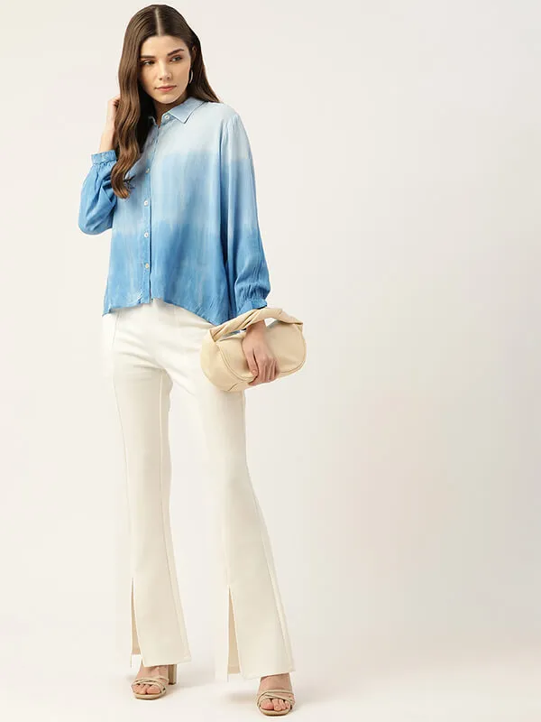 Rayon Hand Dyed Tie-Dye Blue Loose Fit Shirt
