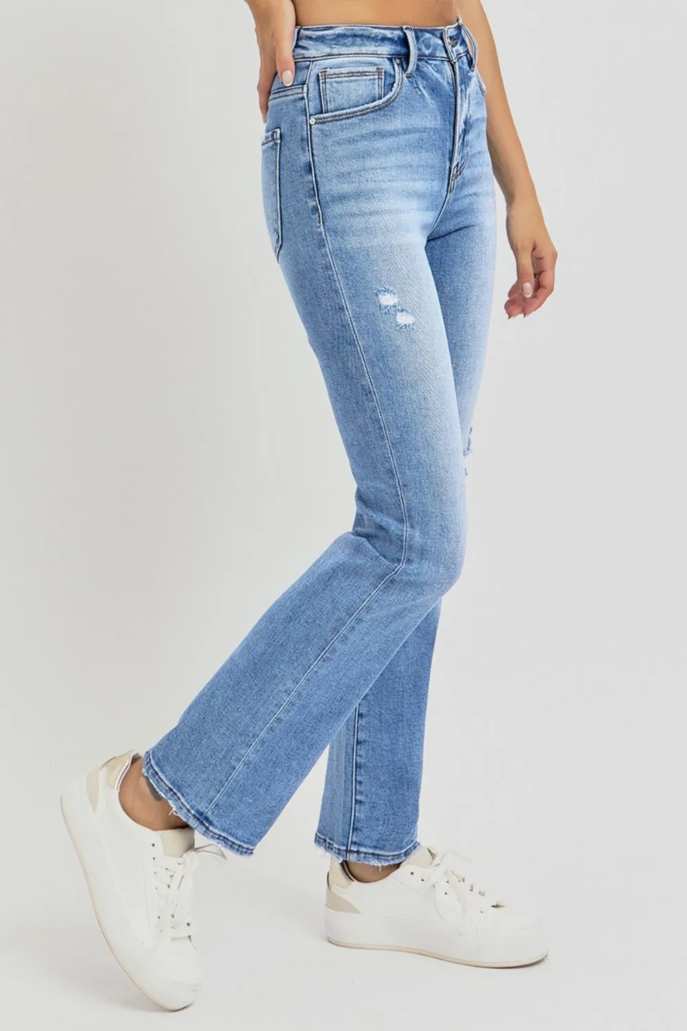 RISEN Candy Distressed High-Rise Ankle Straight Jeans