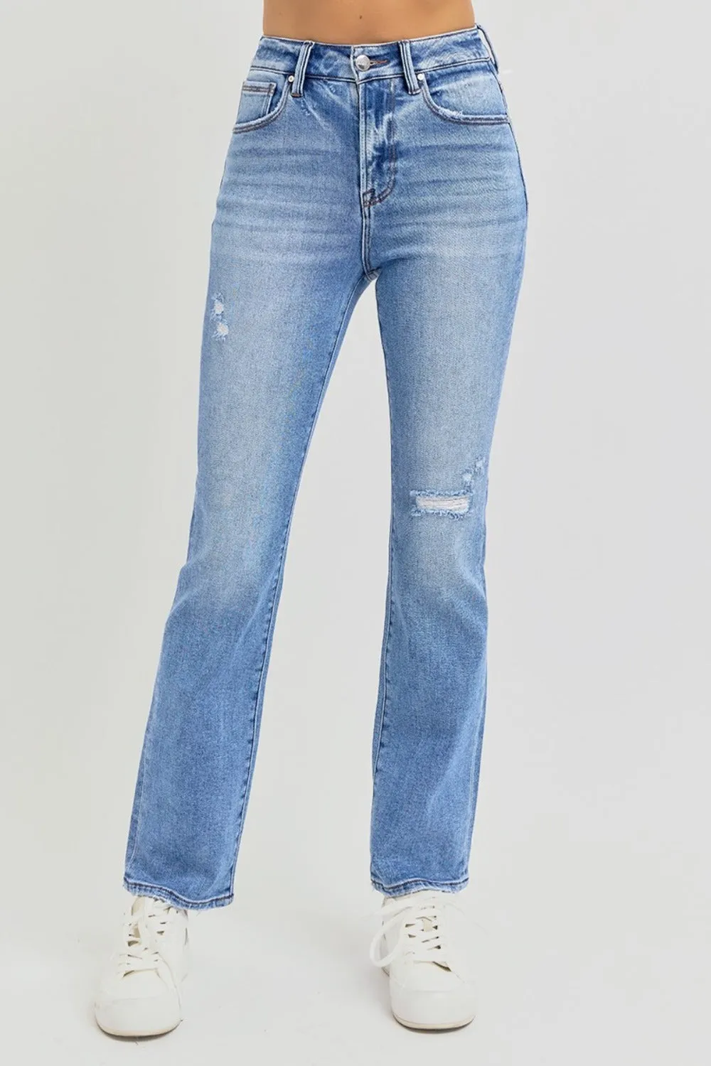 RISEN Candy Distressed High-Rise Ankle Straight Jeans