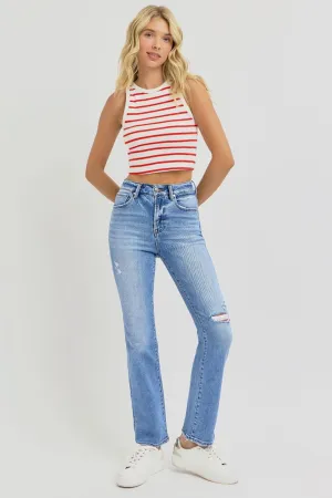 RISEN Candy Distressed High-Rise Ankle Straight Jeans