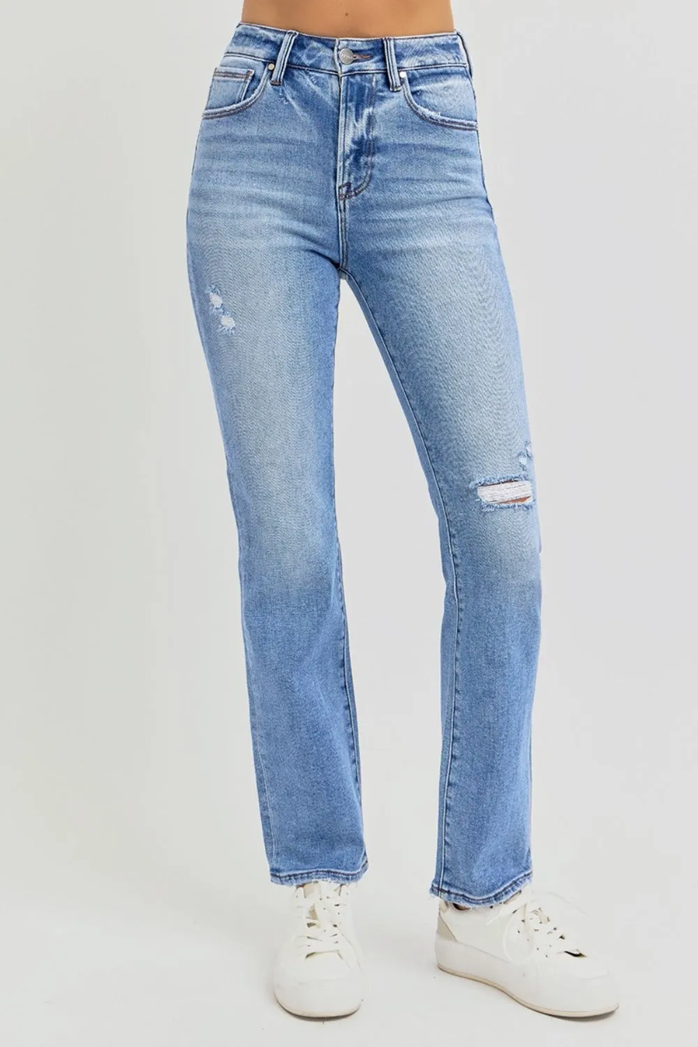 RISEN Candy Distressed High-Rise Ankle Straight Jeans