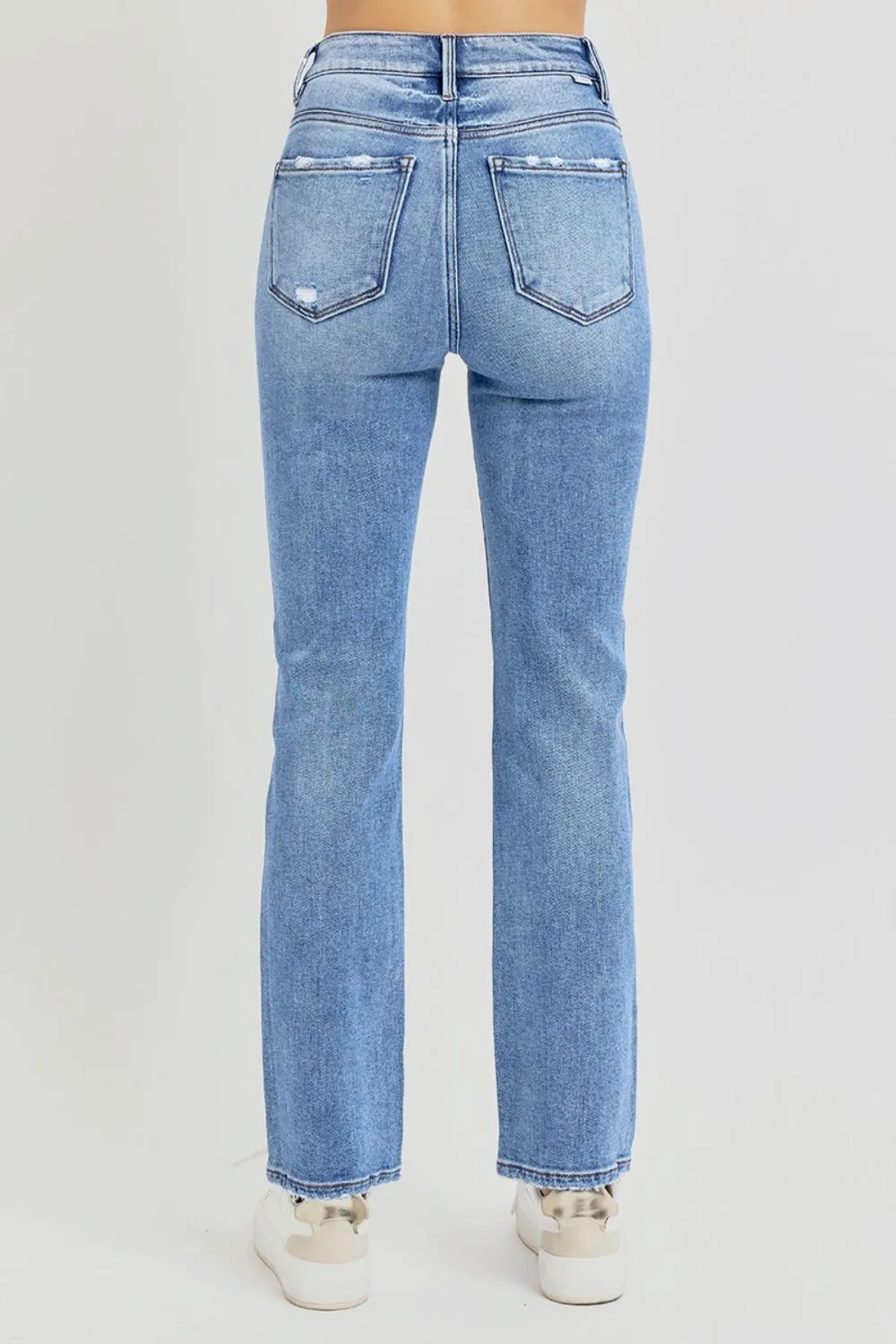 RISEN Candy Distressed High-Rise Ankle Straight Jeans