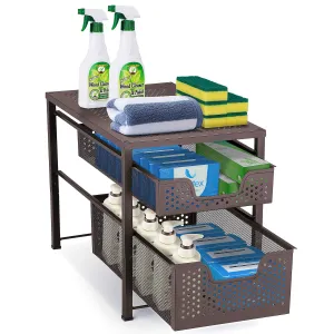 Simple Trending 2-Tier Under Sink Cabinet Organizer with Sliding Storage Drawer, Desktop Organizer for Kitchen Bathroom Office, Stackbale, Bronze