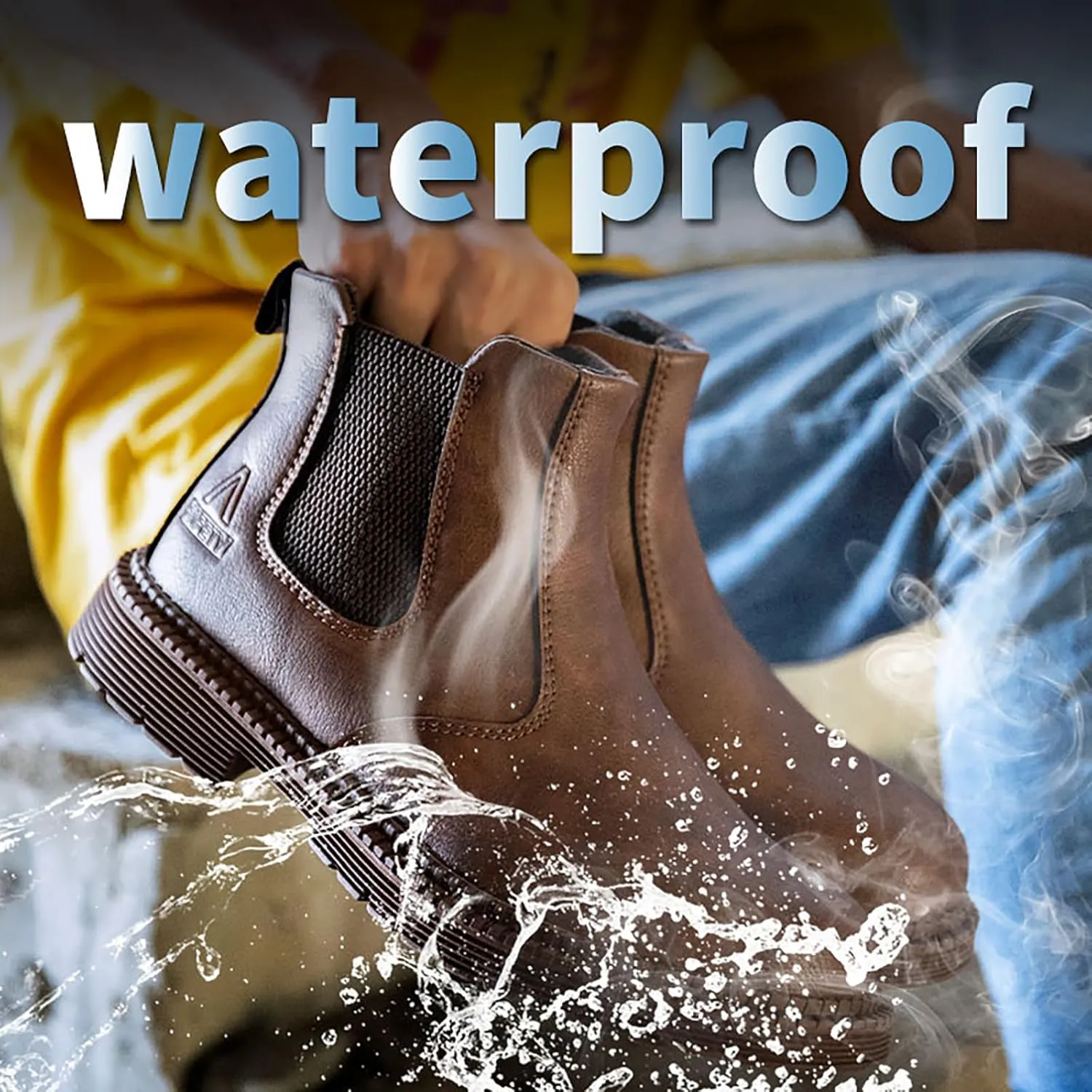 Steel Toe Work Boots for Men Slip-On Chelsea Boot, Men's Industrial & Construction Shoes, Waterproof, Lightweight, Comfortable, Non-Slip Safety Shoes