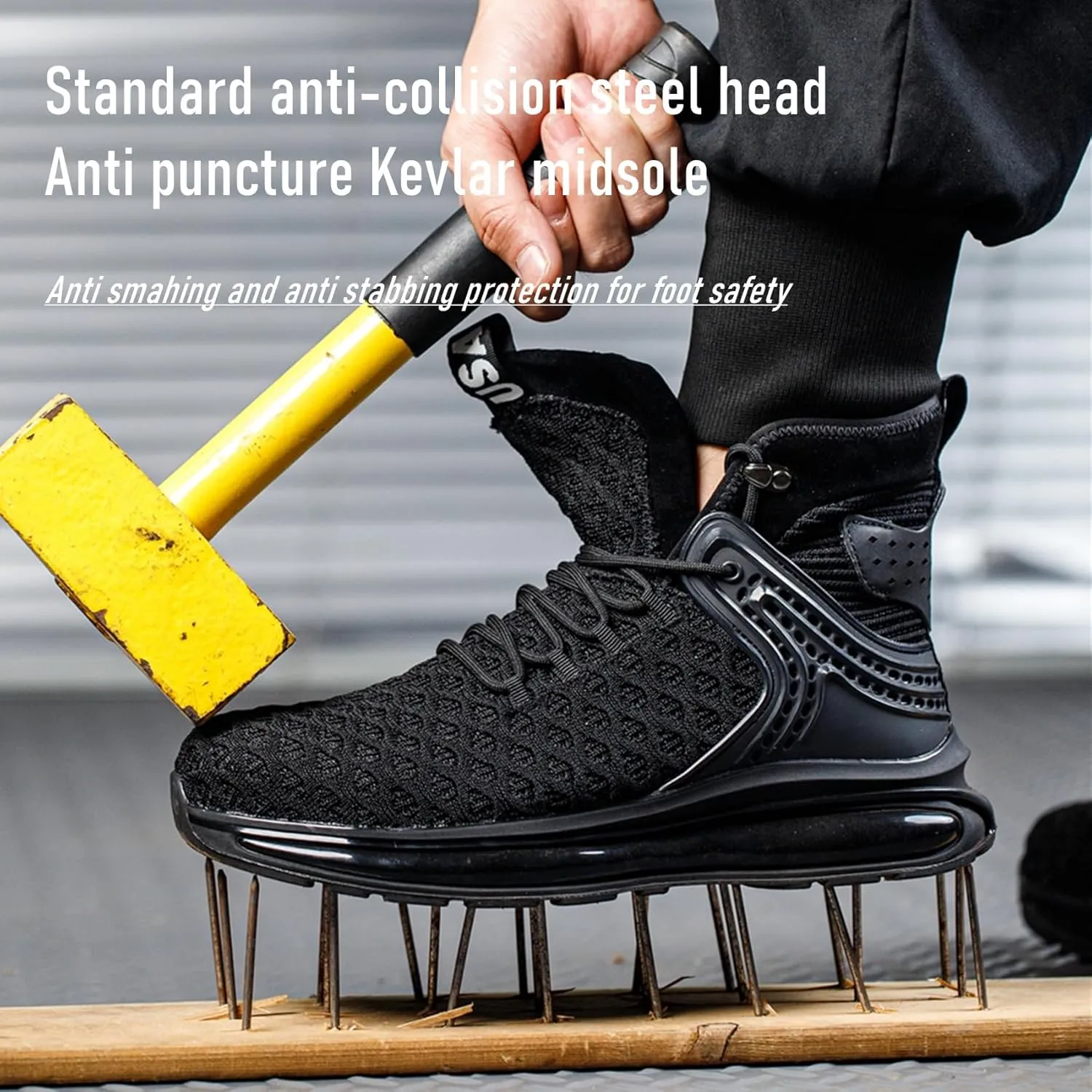 SYLPHID Men Steel Toe Sneakers Women Safety Shoes High top Work Shoe with Air Cushion Lightweight Breathable Puncture Proof