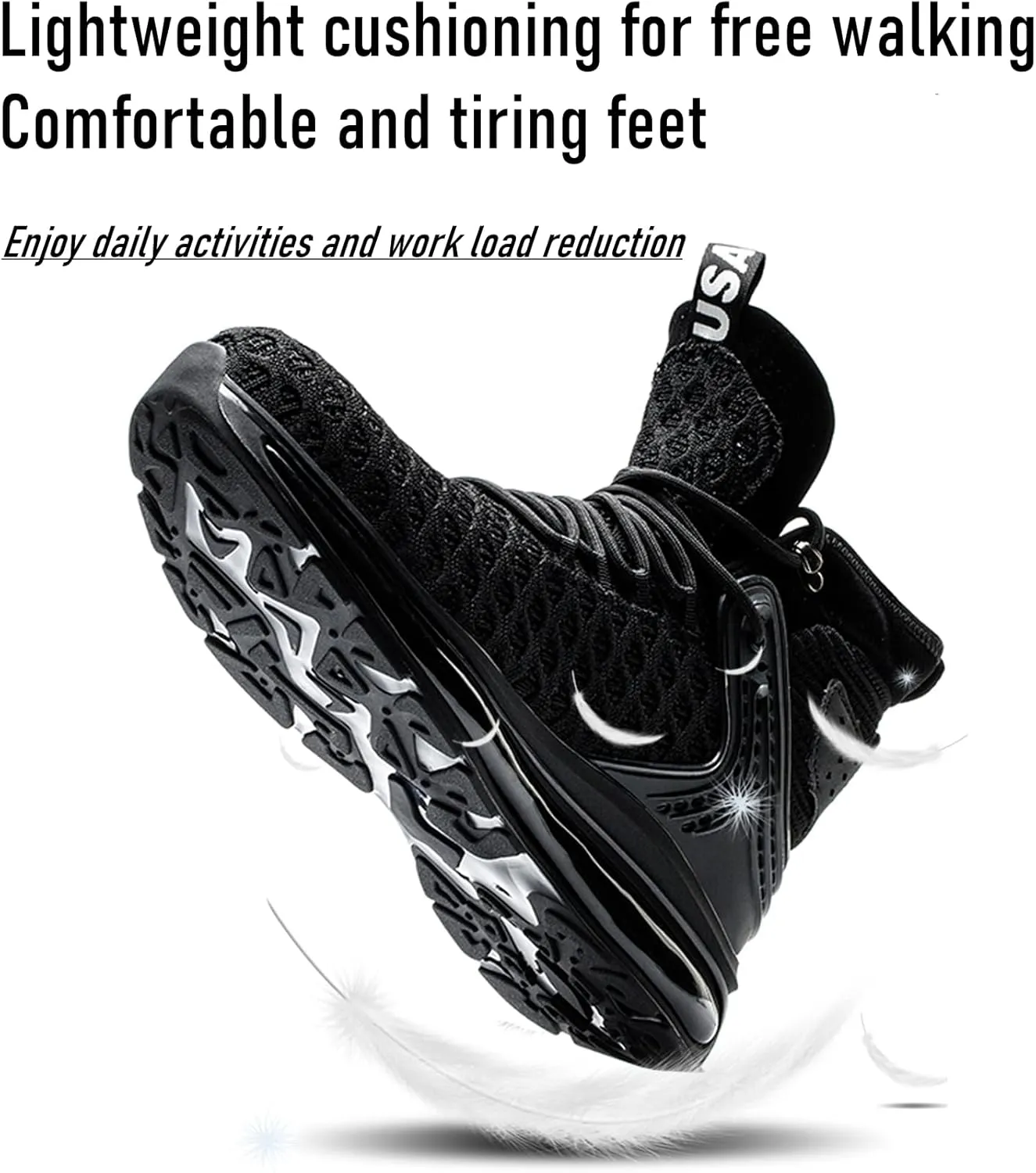 SYLPHID Men Steel Toe Sneakers Women Safety Shoes High top Work Shoe with Air Cushion Lightweight Breathable Puncture Proof