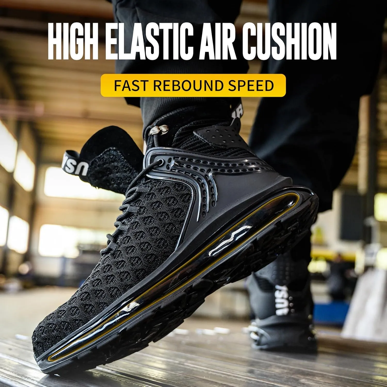 SYLPHID Men Steel Toe Sneakers Women Safety Shoes High top Work Shoe with Air Cushion Lightweight Breathable Puncture Proof