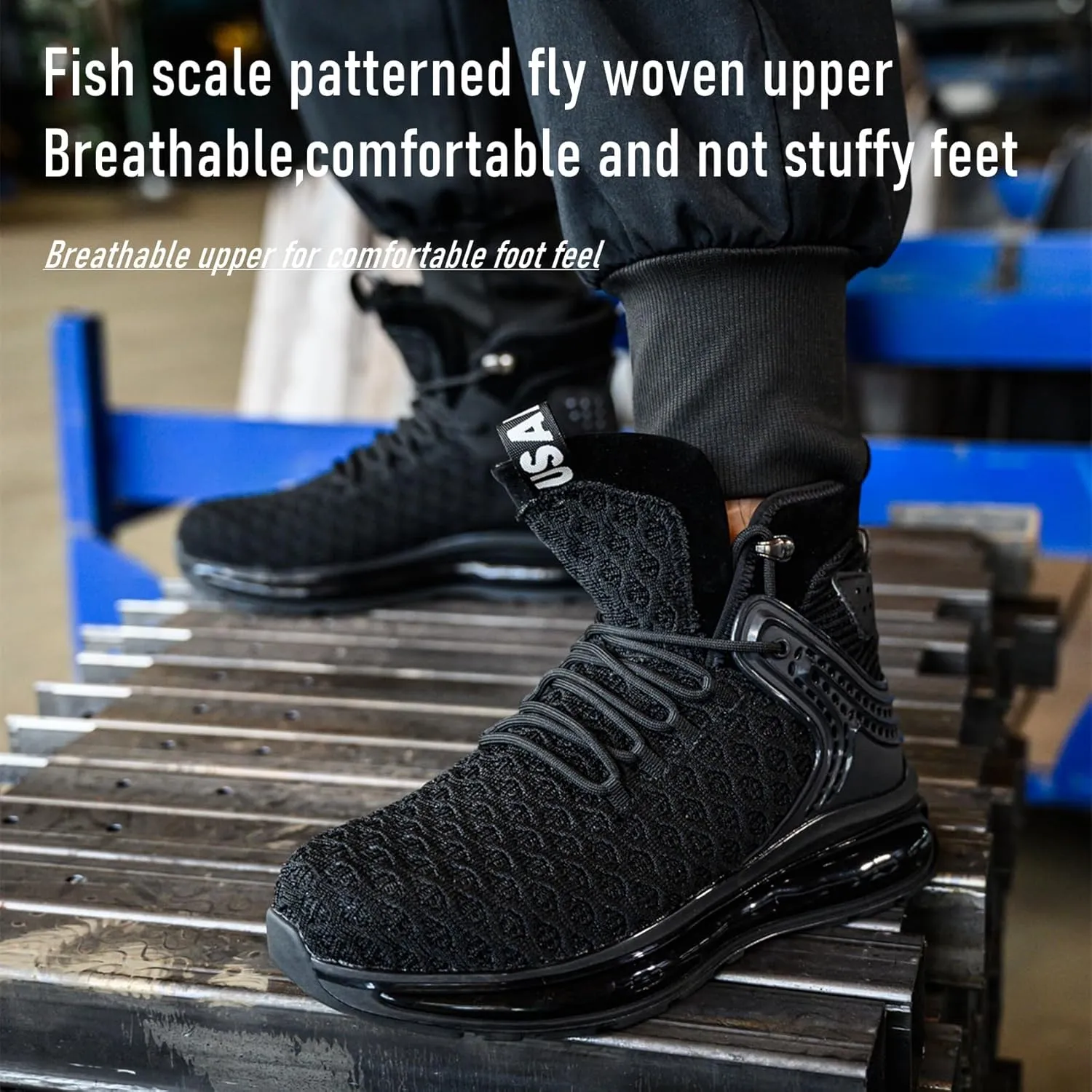 SYLPHID Men Steel Toe Sneakers Women Safety Shoes High top Work Shoe with Air Cushion Lightweight Breathable Puncture Proof