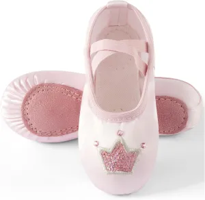TRIPLE DEER Ballet Shoes for Girls, Satin Dance Practice Slippers Split Soft Leather Flat Sole Yoga Gymnastics Shoes (Toddler/Little/Big Kid)