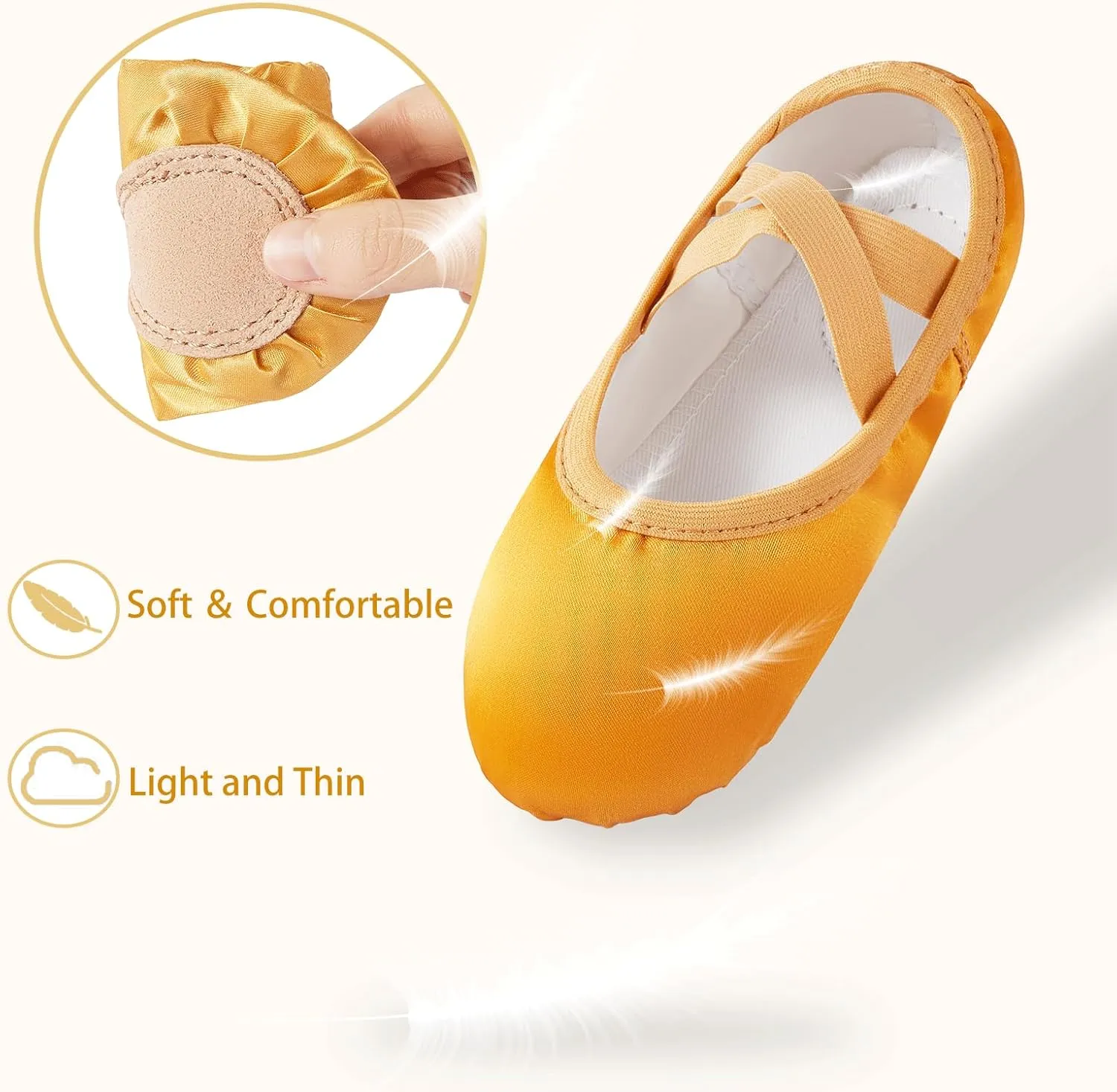 TRIPLE DEER Ballet Shoes for Girls, Satin Dance Practice Slippers Split Soft Leather Flat Sole Yoga Gymnastics Shoes (Toddler/Little/Big Kid)