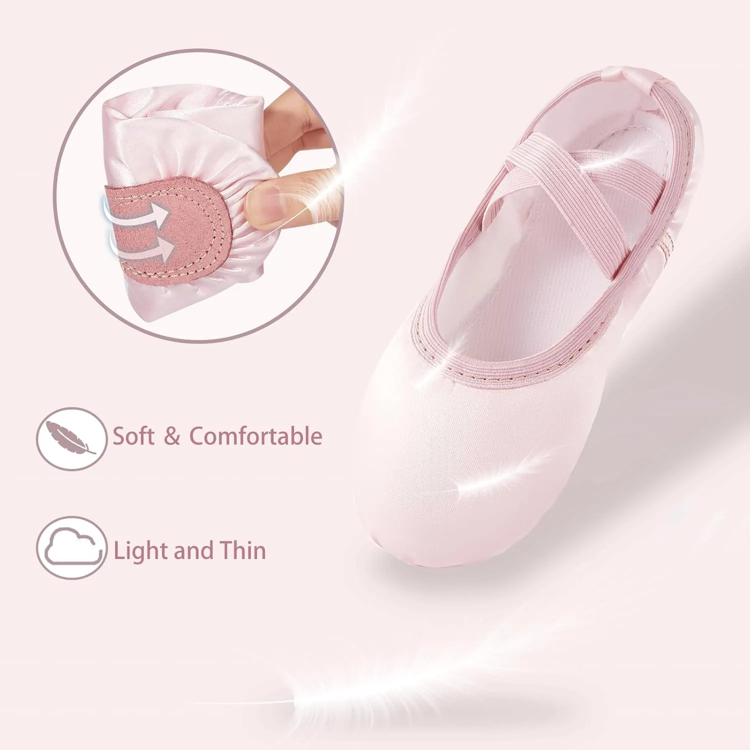 TRIPLE DEER Ballet Shoes for Girls, Satin Dance Practice Slippers Split Soft Leather Flat Sole Yoga Gymnastics Shoes (Toddler/Little/Big Kid)