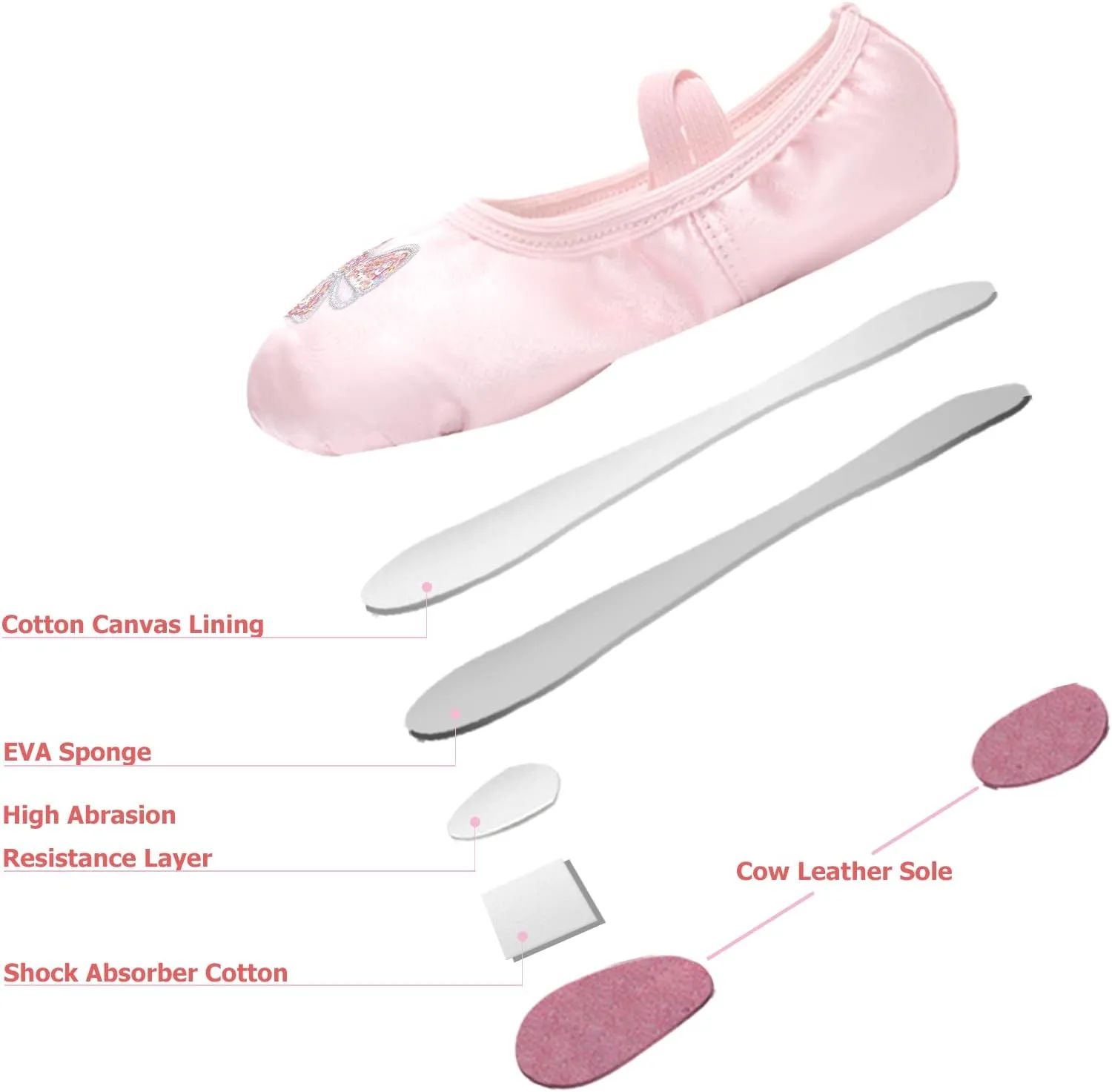 TRIPLE DEER Ballet Shoes for Girls, Satin Dance Practice Slippers Split Soft Leather Flat Sole Yoga Gymnastics Shoes (Toddler/Little/Big Kid)