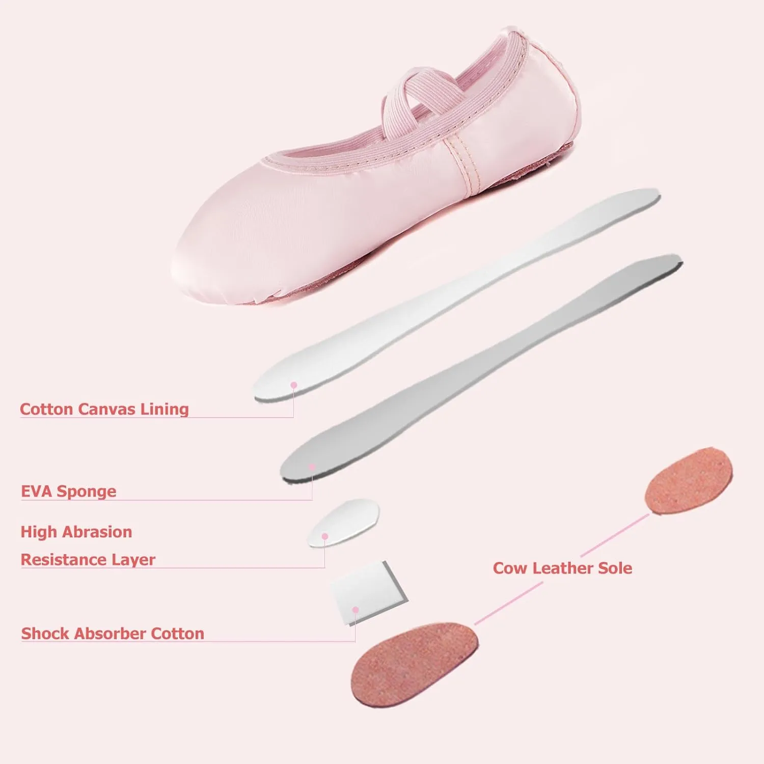 TRIPLE DEER Ballet Shoes for Girls, Satin Dance Practice Slippers Split Soft Leather Flat Sole Yoga Gymnastics Shoes (Toddler/Little/Big Kid)